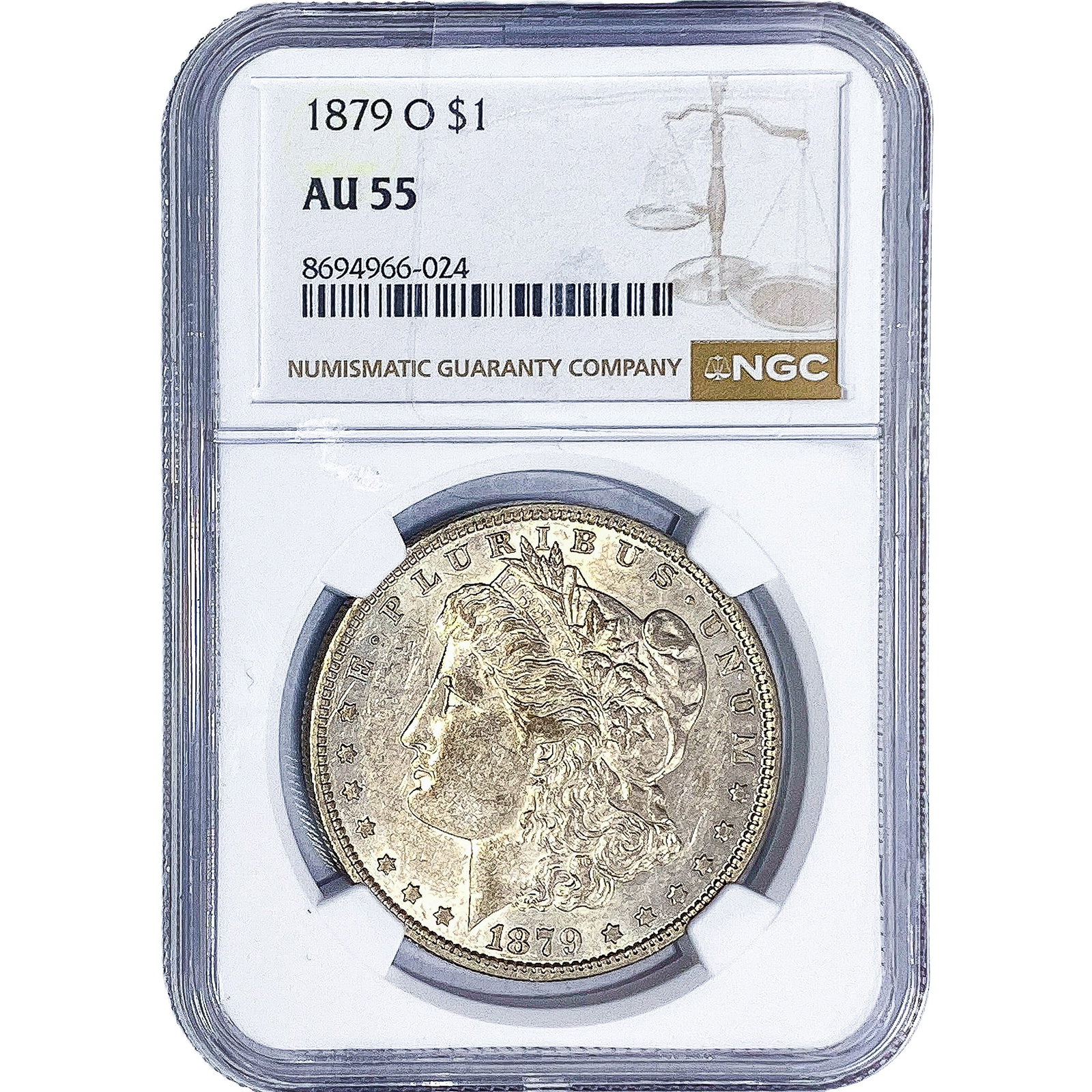 1879-O Morgan Silver Dollar NGC AU55: 1879-O Morgan Silver Dollar NGC AU55