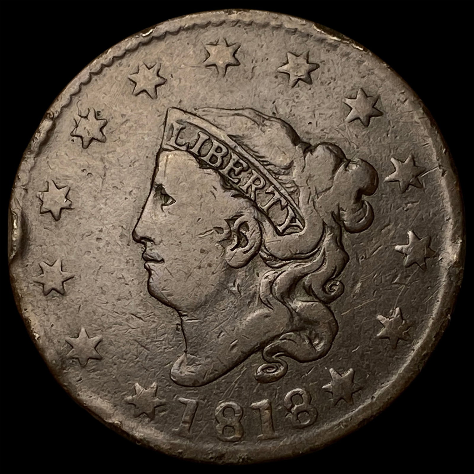 1818 Coronet Head Large Cent NICELY CIRCULATED: 1818 Coronet Head Large Cent NICELY CIRCULATED