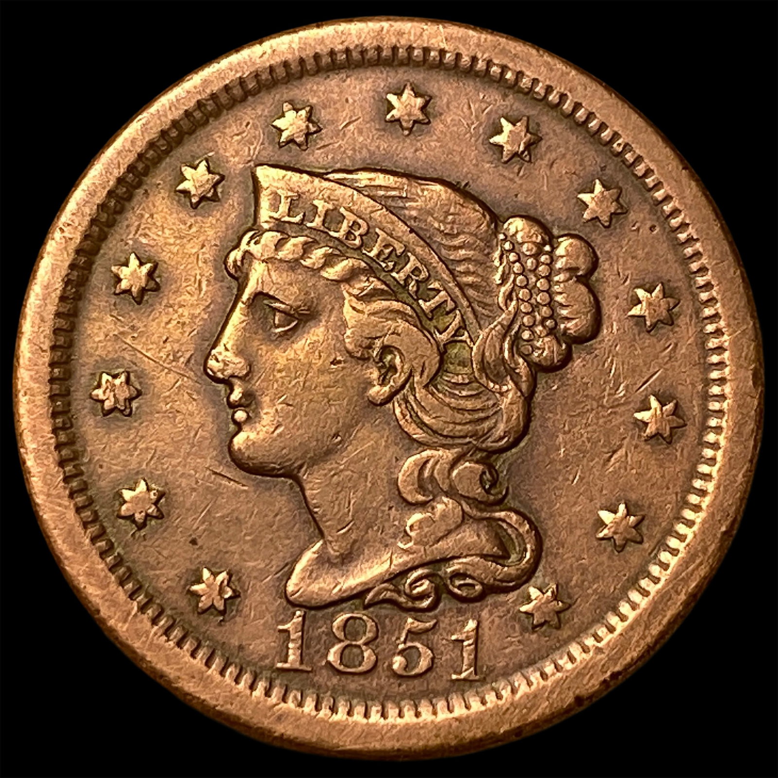 1851 Braided Hair Large Cent NEARLY UNCIRCULATED: 1851 Braided Hair Large Cent NEARLY UNCIRCULATED