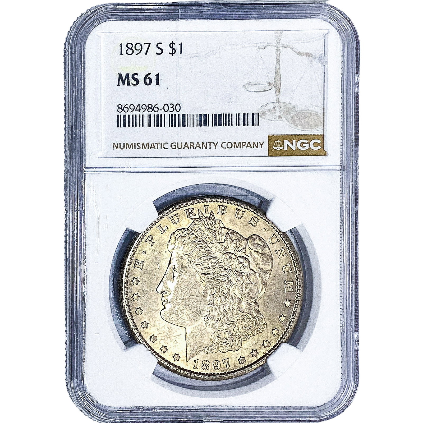 1897-S Morgan Silver Dollar NGC MS61: 1897-S Morgan Silver Dollar NGC MS61
