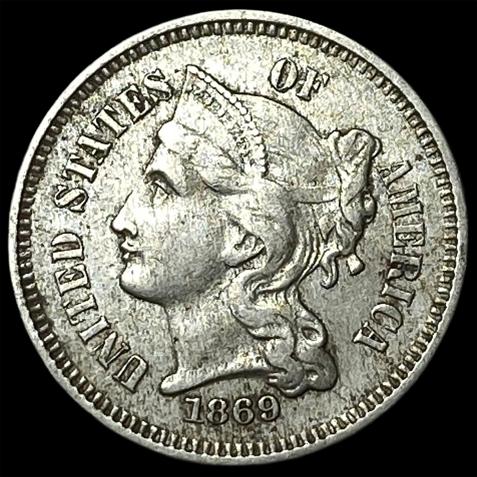 1869 Nickel Three-Cent Piece NEARLY UNCIRCULATED (1 of 2)