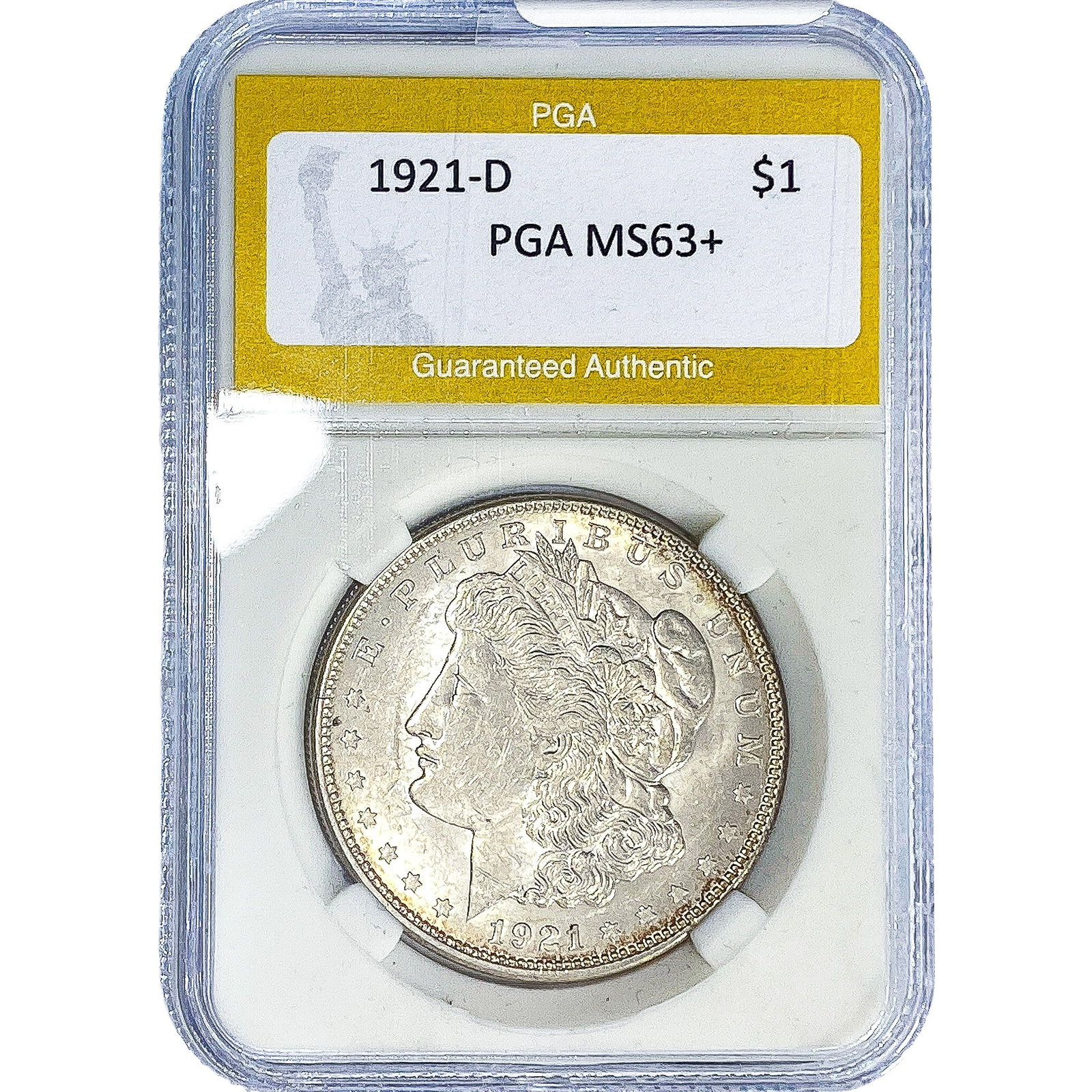 1921-D Morgan Silver Dollar PGA MS63+: 1921-D Morgan Silver Dollar PGA MS63+