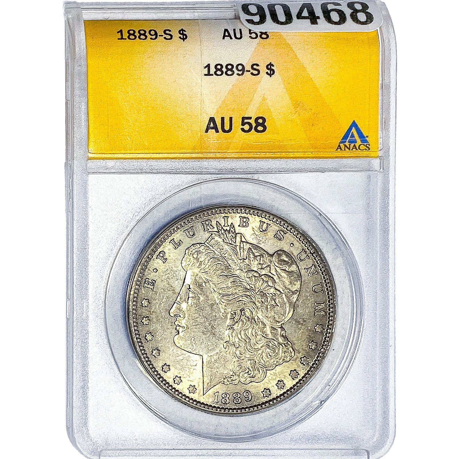 1889-S Morgan Silver Dollar ANACS AU58: 1889-S Morgan Silver Dollar ANACS AU58