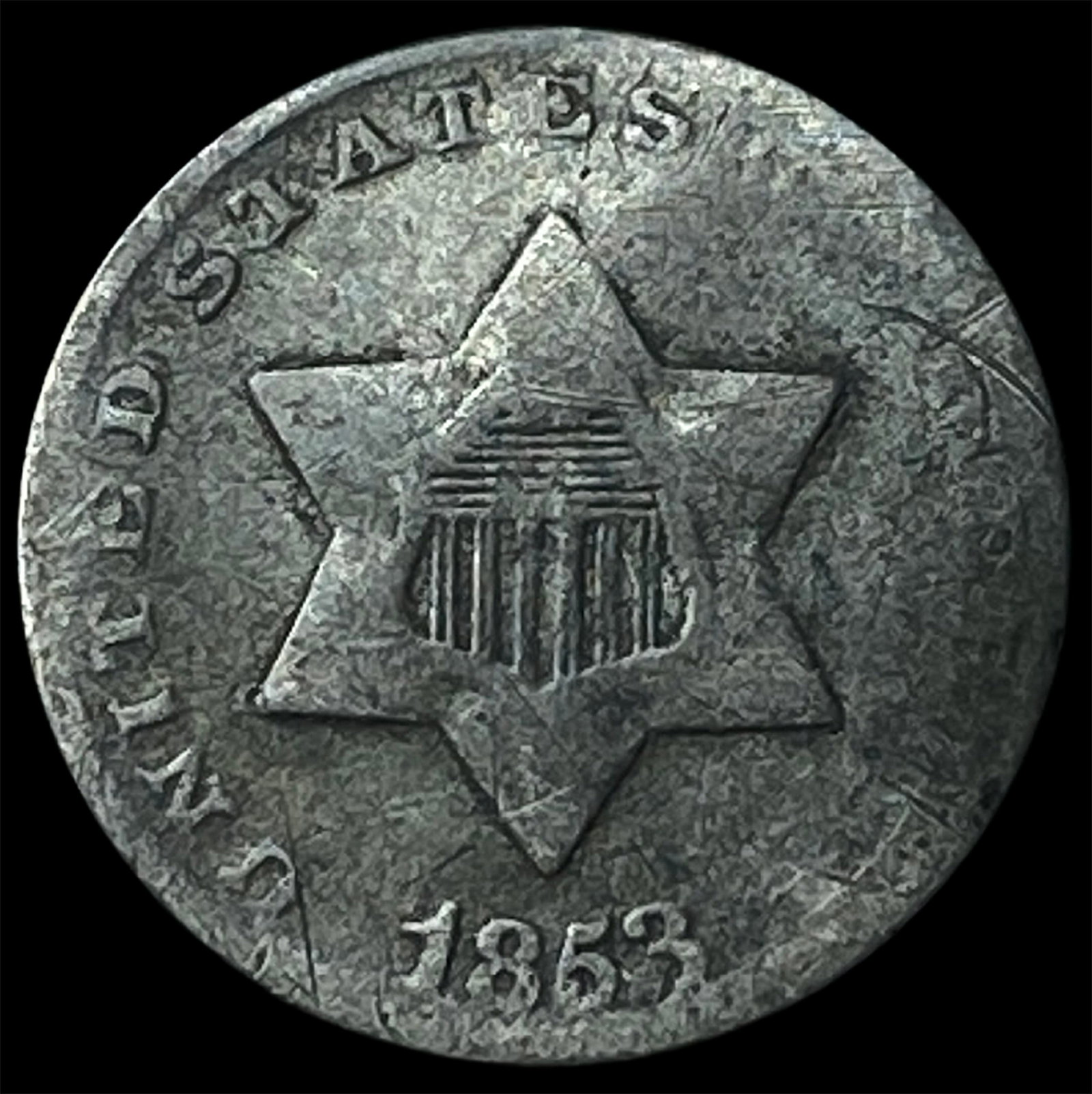 1853 Silver Three-Cent Piece NICELY CIRCULATED: 1853 Silver Three-Cent Piece NICELY CIRCULATED