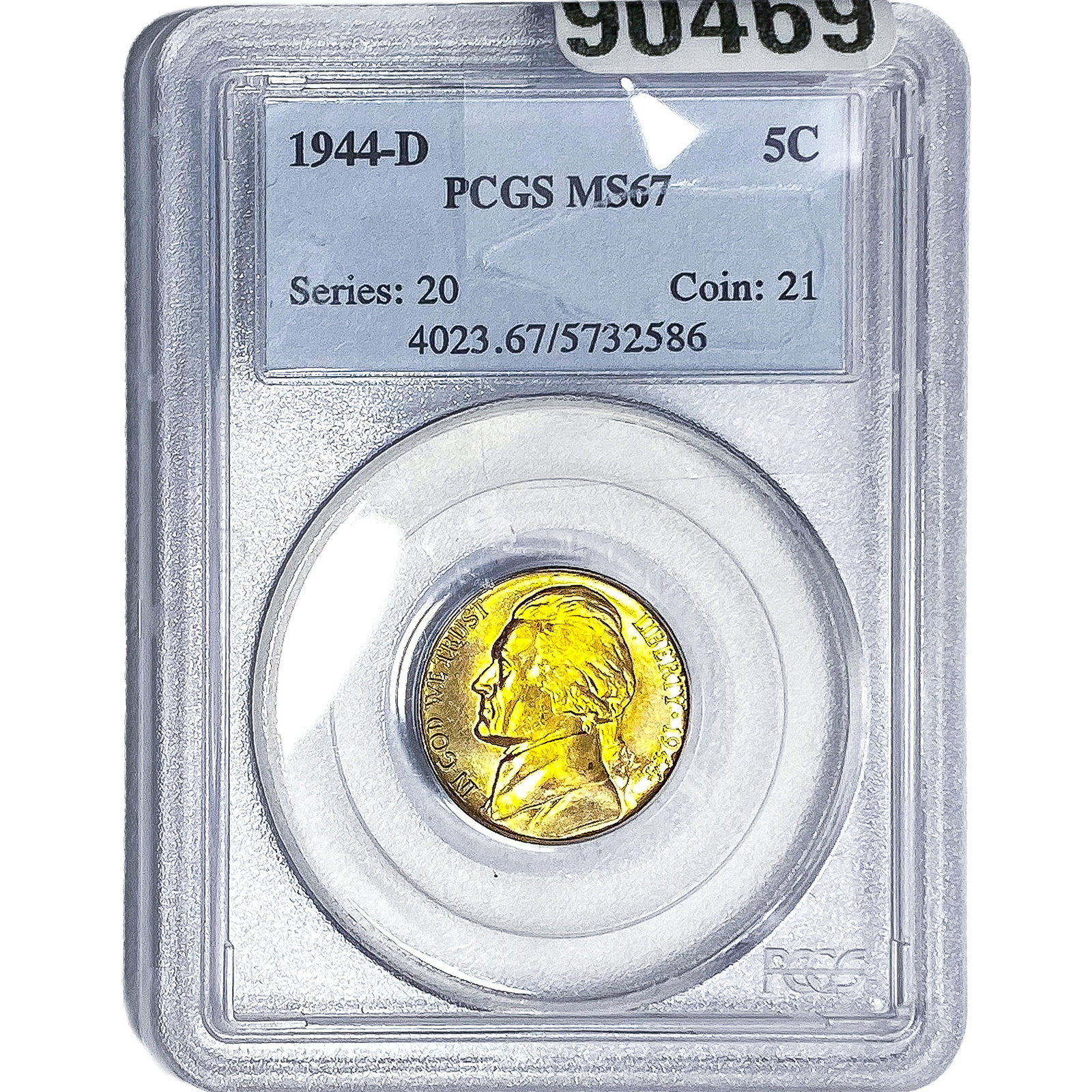 1944-D Jefferson Nickel PCGS MS67: 1944-D Jefferson Nickel PCGS MS67