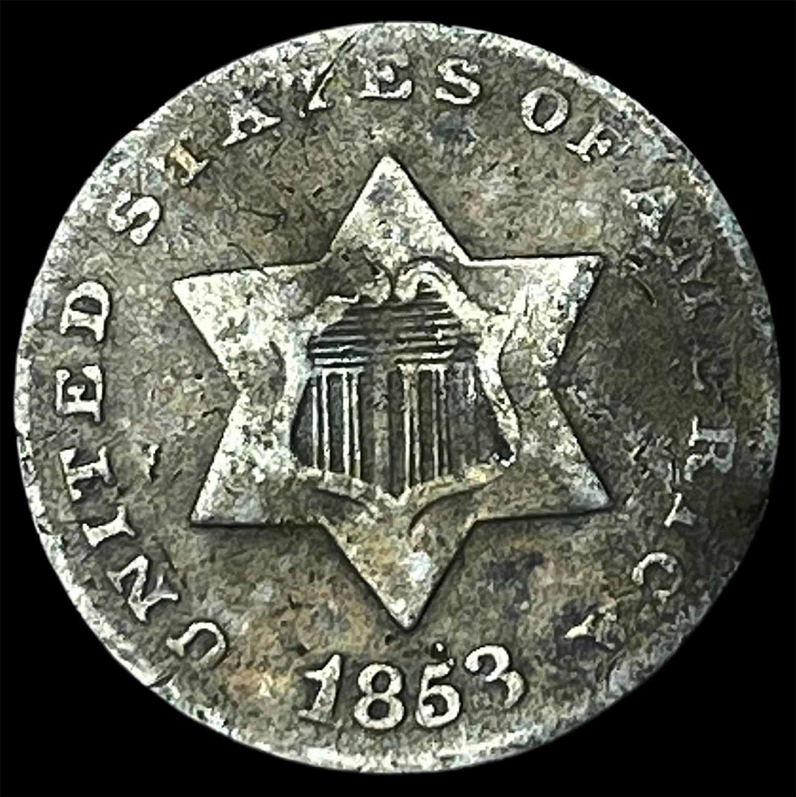 1853 Silver Three-Cent Piece NICELY CIRCULATED: 1853 Silver Three-Cent Piece NICELY CIRCULATED