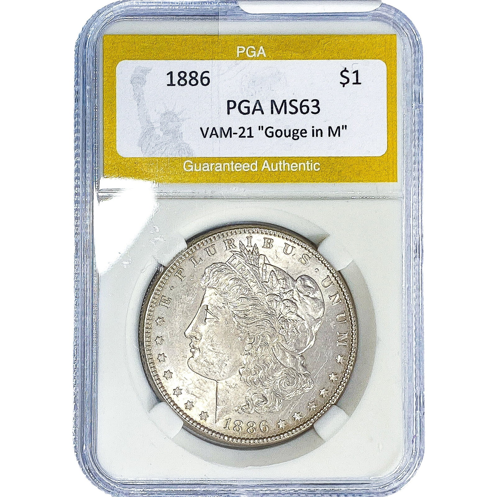 1886 Morgan Silver Dollar PGA MS63 VAM-21 Gouge M (1 of 2)