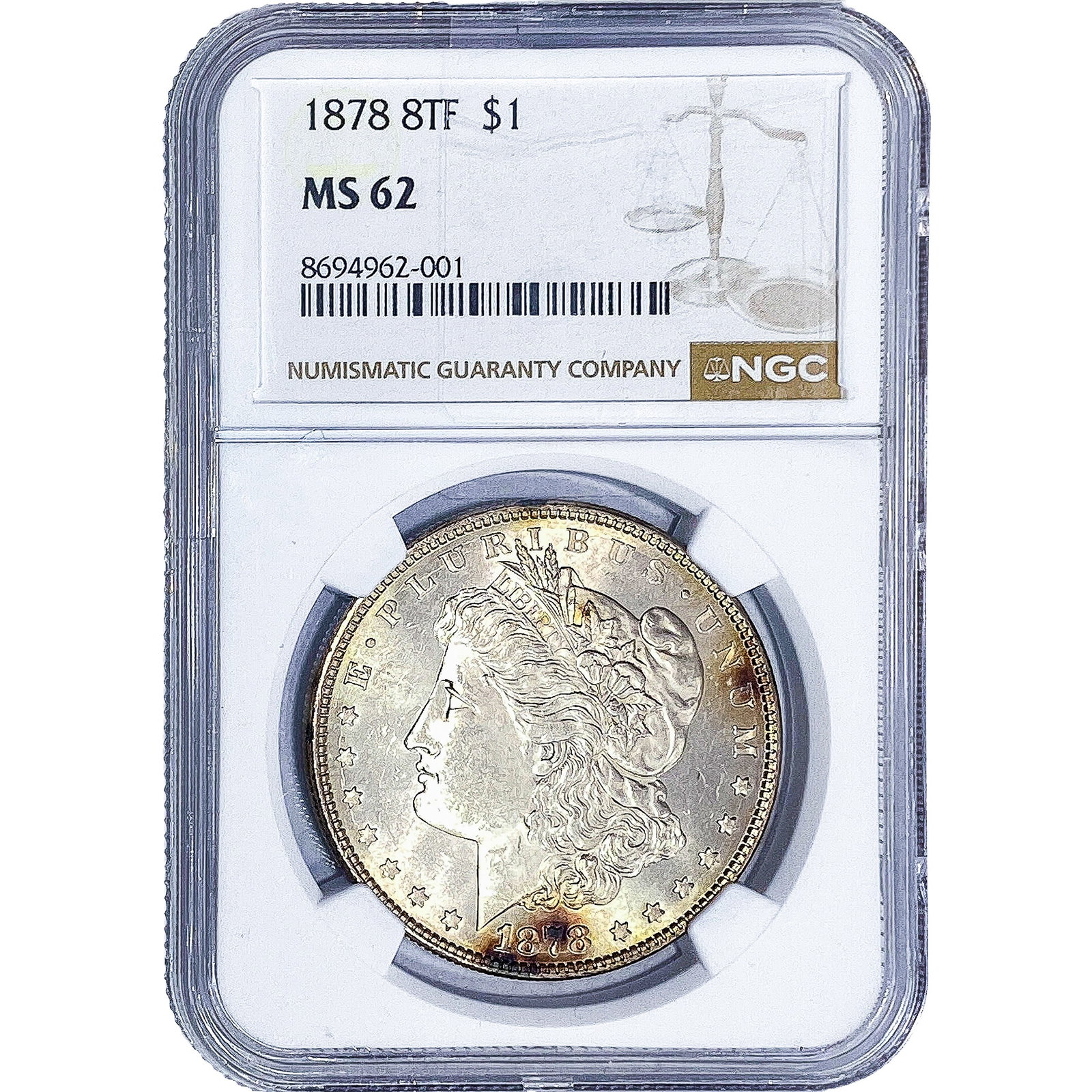 1878 8TF Morgan Silver Dollar NGC MS62: 1878 8TF Morgan Silver Dollar NGC MS62