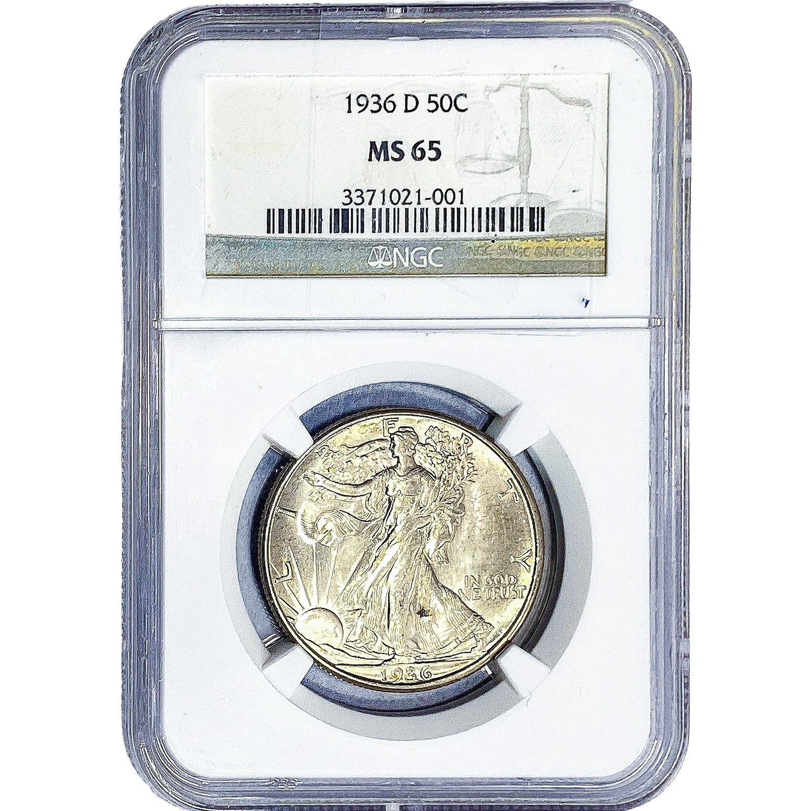 1936-D Walking Liberty Half Dollar NGC MS65: 1936-D Walking Liberty Half Dollar NGC MS65