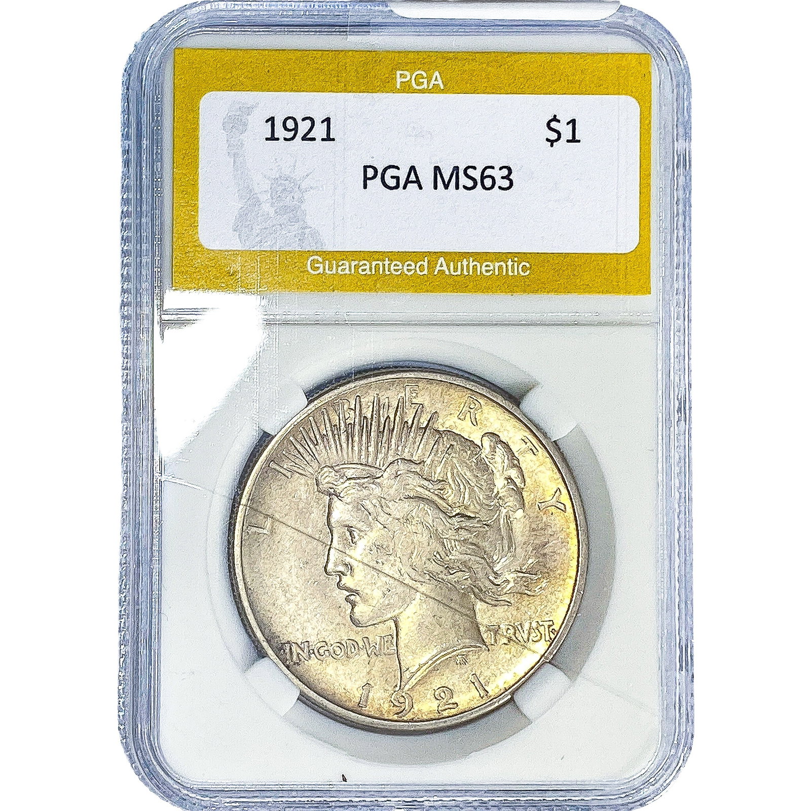 1921 Silver Peace Dollar PGA MS63: 1921 Silver Peace Dollar PGA MS63