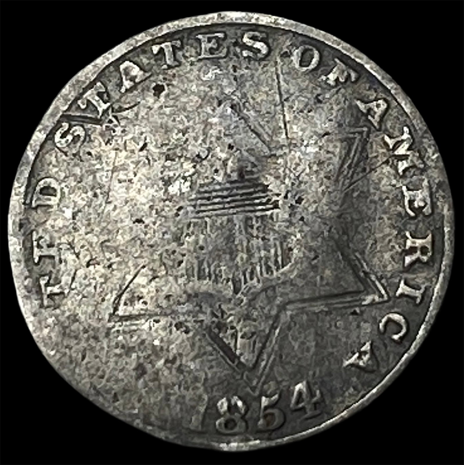 1854 Silver Three-Cent Piece NICELY CIRCULATED: 1854 Silver Three-Cent Piece NICELY CIRCULATED