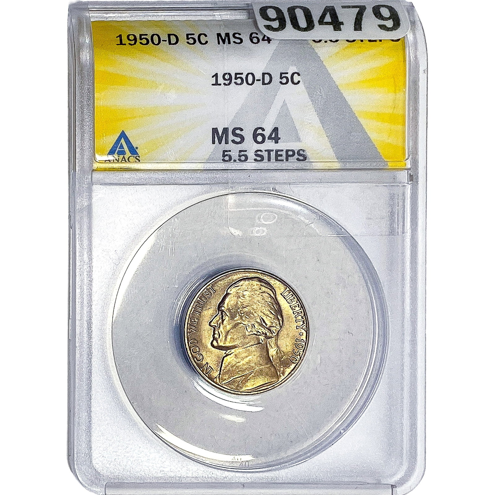 1950-D Jefferson Nickel ANACS MS64 5.5 Steps: 1950-D Jefferson Nickel ANACS MS64 5.5 Steps