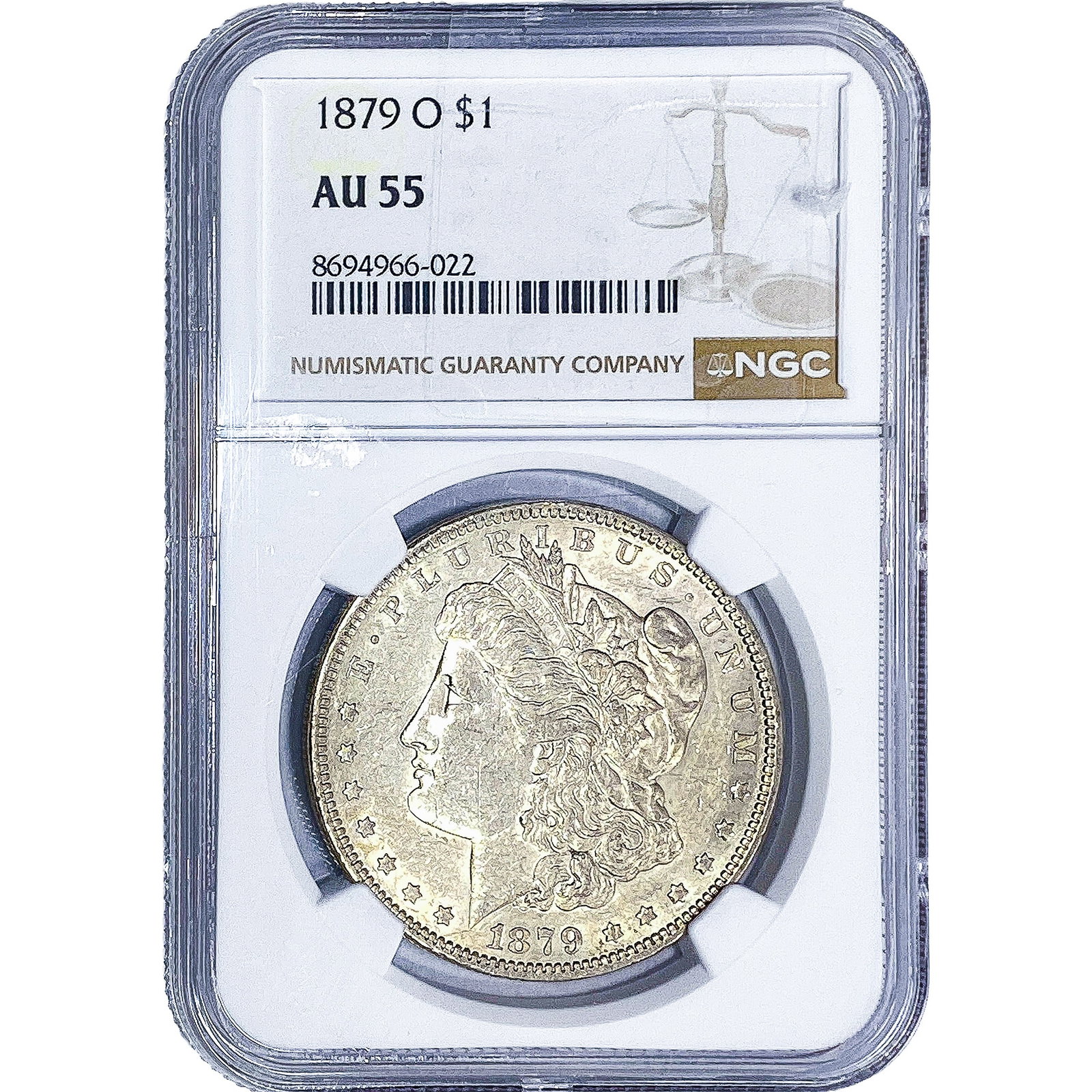 1879-O Morgan Silver Dollar NGC AU55: 1879-O Morgan Silver Dollar NGC AU55