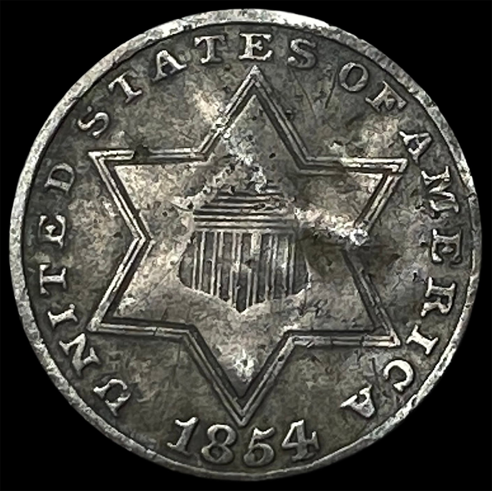 1854 Silver Three-Cent Piece NICELY CIRCULATED: 1854 Silver Three-Cent Piece NICELY CIRCULATED