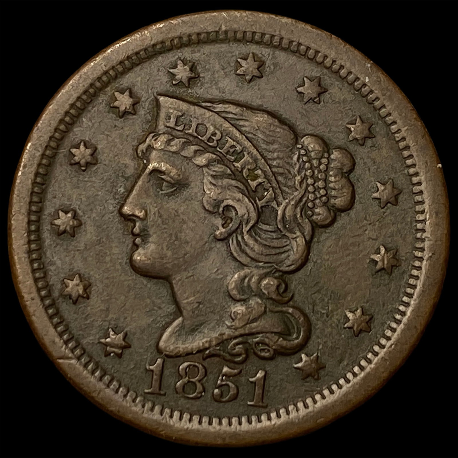 1851 Braided Hair Large Cent NEARLY UNCIRCULATED: 1851 Braided Hair Large Cent NEARLY UNCIRCULATED