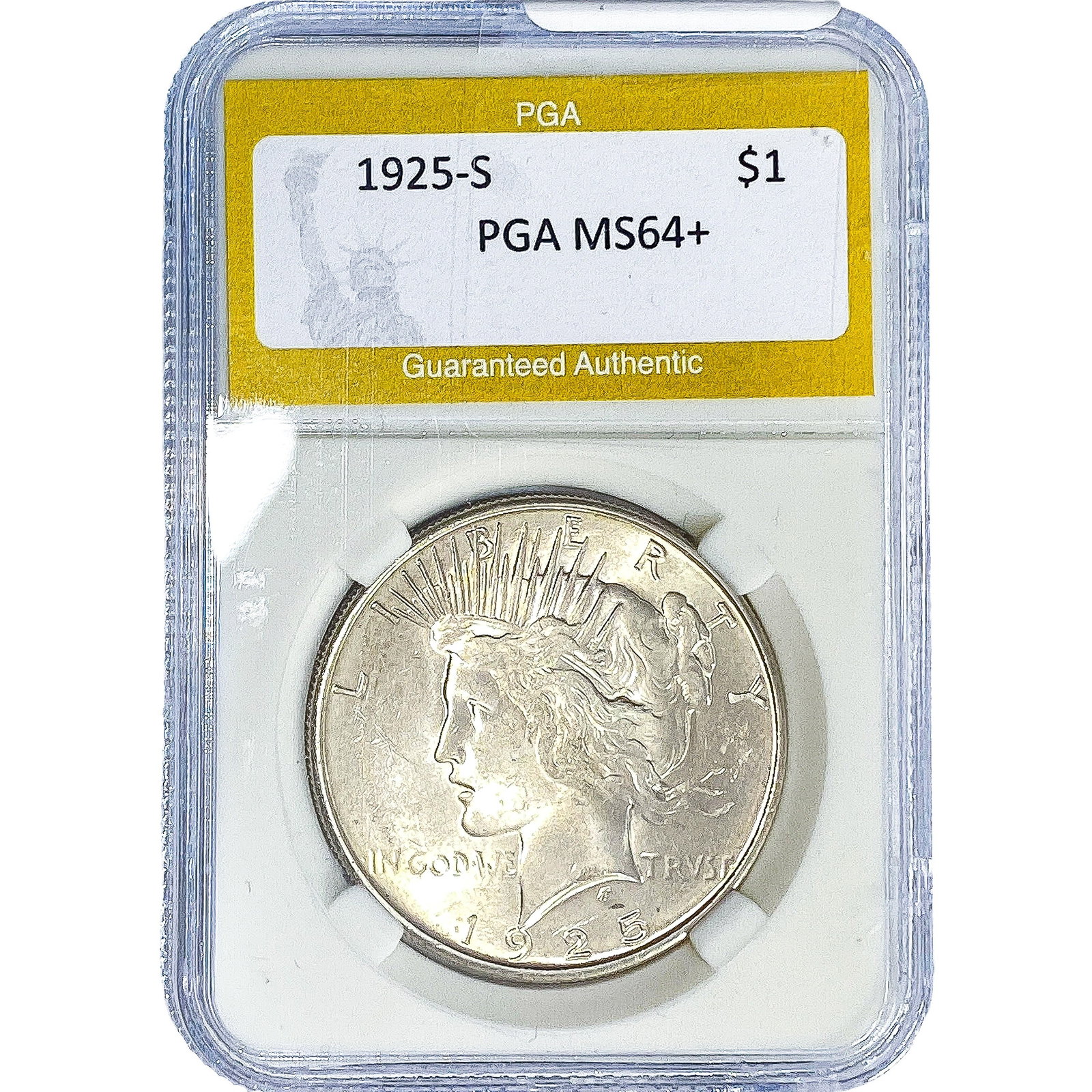 1925-S Silver Peace Dollar PGA MS64+: 1925-S Silver Peace Dollar PGA MS64+