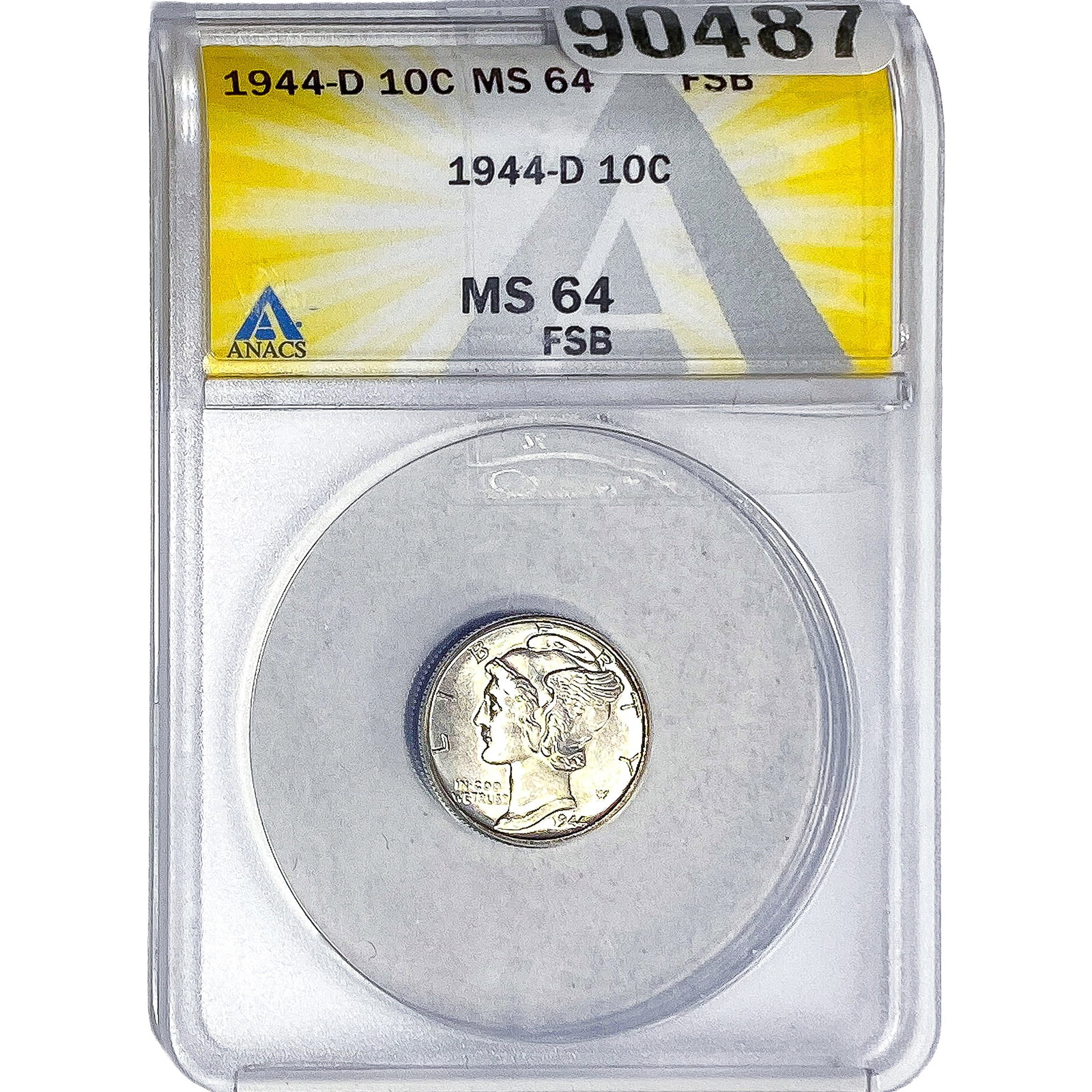 1944-D Mercury Silver Dime ANACS MS64 FSB: 1944-D Mercury Silver Dime ANACS MS64 FSB