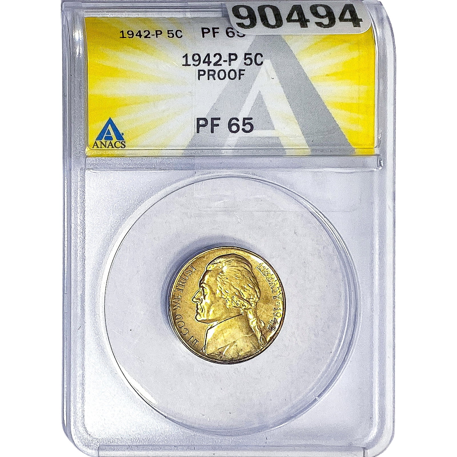 1942 Jefferson Nickel ANACS PF65: 1942 Jefferson Nickel ANACS PF65