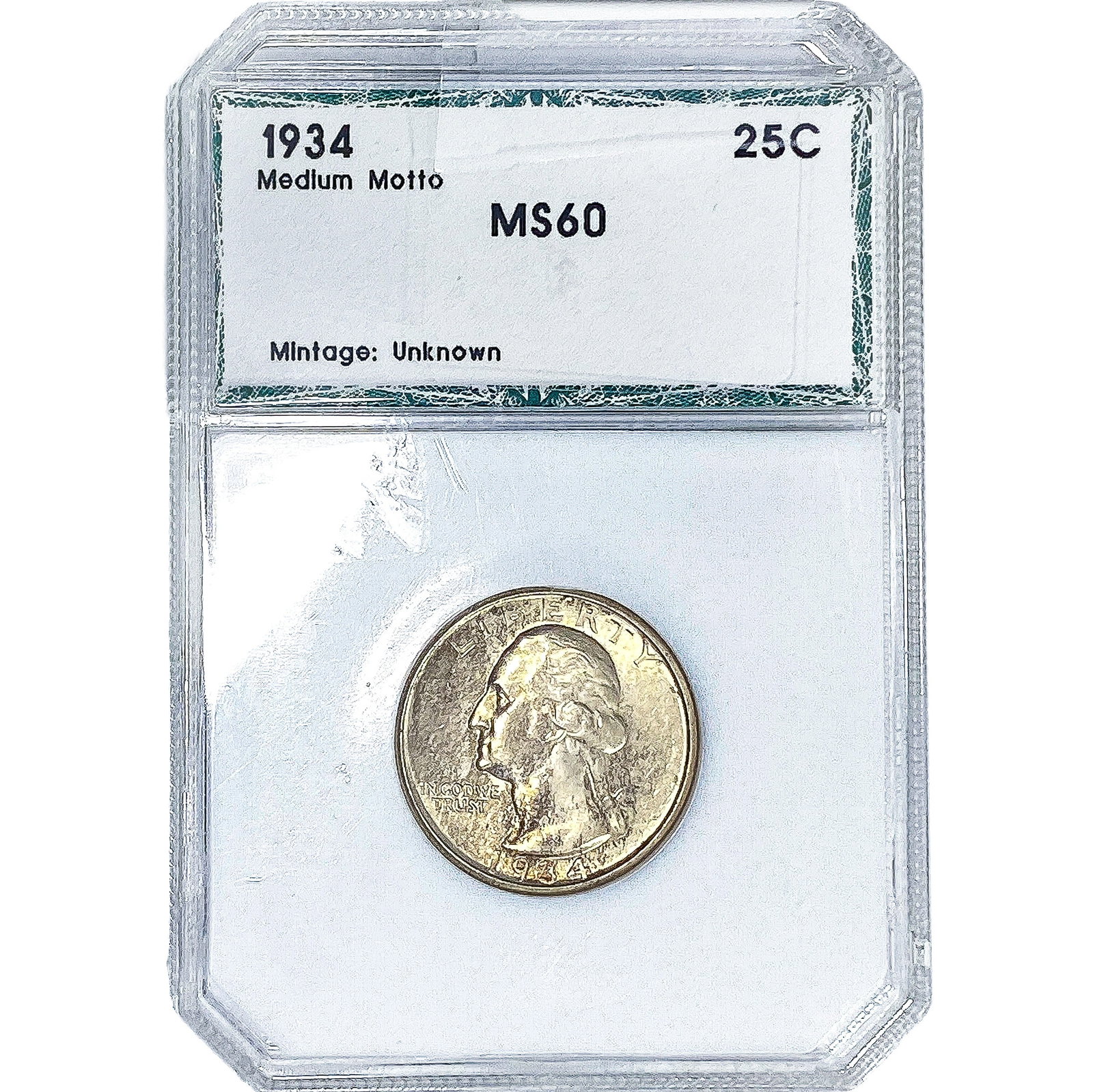 1934 Washington Silver Quarter PCI MS60 Med Motto: 1934 Washington Silver Quarter PCI MS60 Med Motto