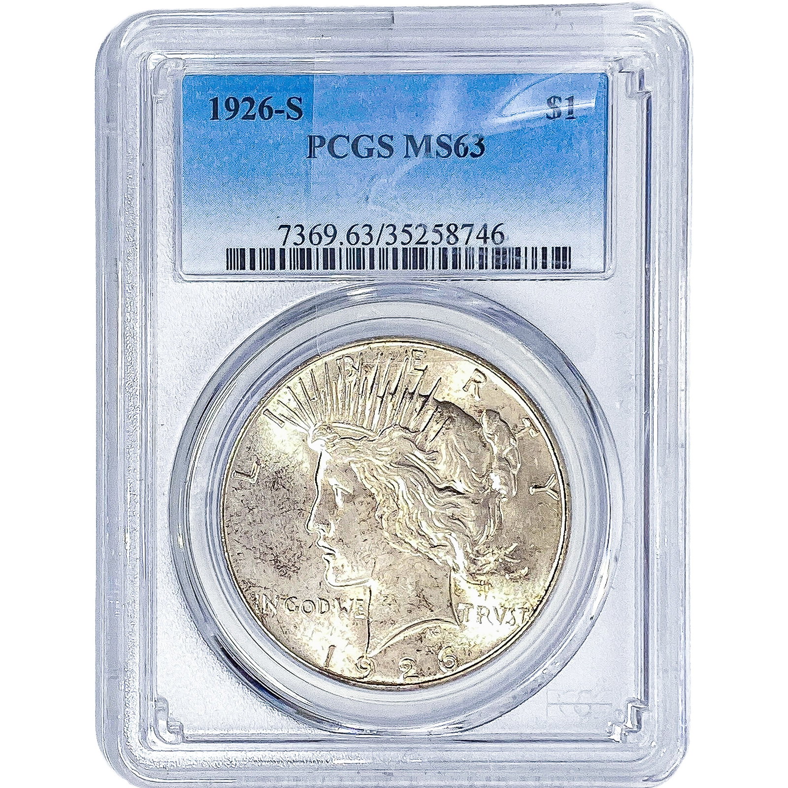 1926-S Silver Peace Dollar PCGS MS63: 1926-S Silver Peace Dollar PCGS MS63