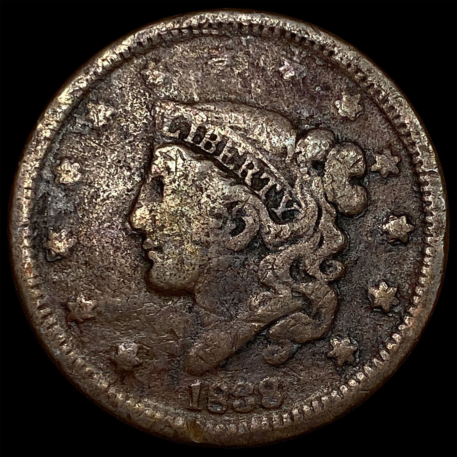 1838 Coronet Head Large Cent NICELY CIRCULATED: 1838 Coronet Head Large Cent NICELY CIRCULATED