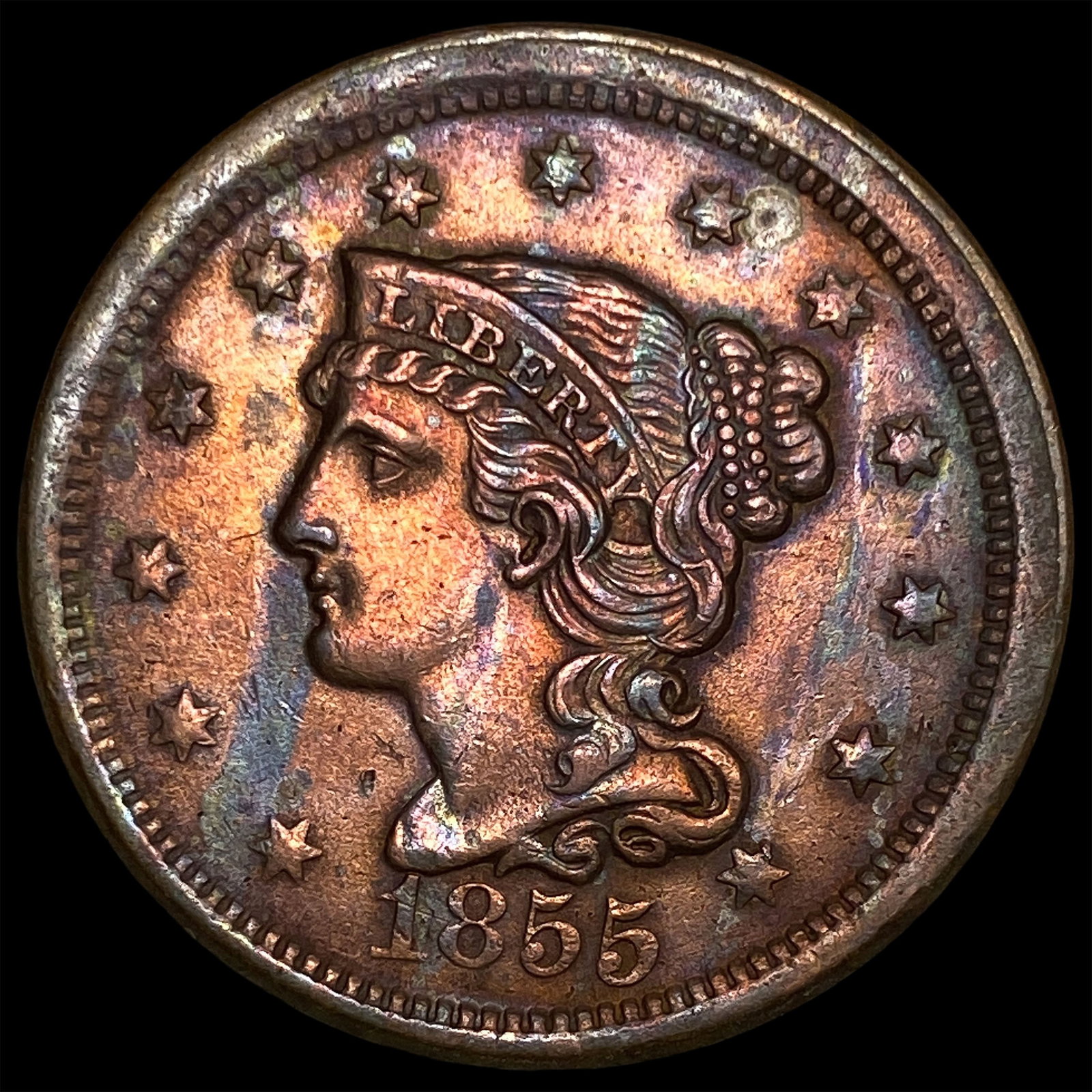 1855 Braided Hair Large Cent CLOSELY UNCIRCULATED: 1855 Braided Hair Large Cent CLOSELY UNCIRCULATED