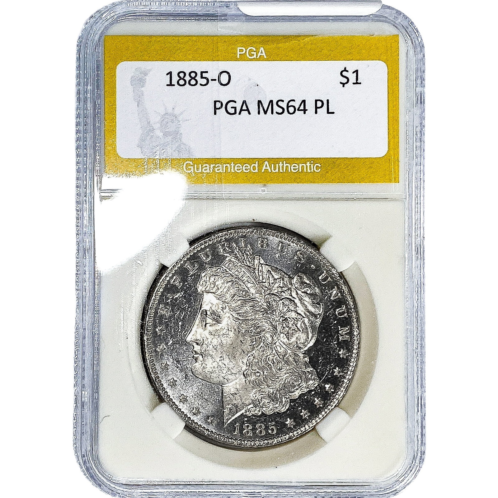 1885-O Morgan Silver Dollar PGA MS64 PL: 1885-O Morgan Silver Dollar PGA MS64 PL
