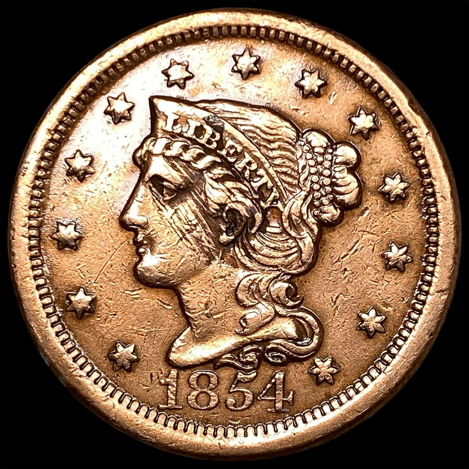 1854 Braided Hair Large Cent CHOICE BU (1 of 2)