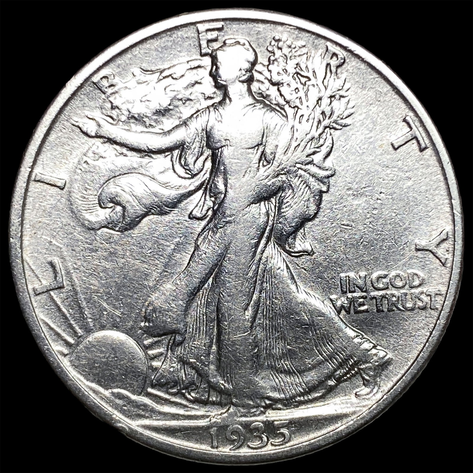 1935-S Silver Half Dollar Walking Liberty NEARLY UNCIRCULATED: 1935-S Silver Half Dollar Walking Liberty NEARLY UNCIRCULATED