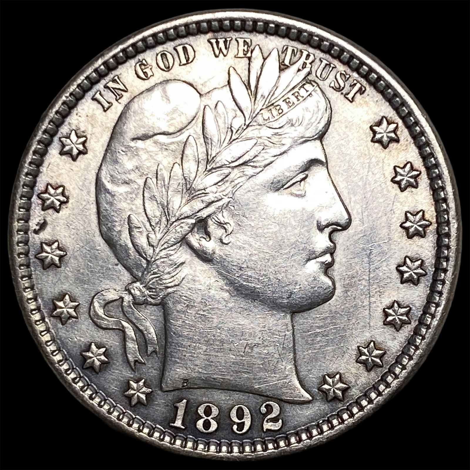 1892 Silver Barber Quarter CLOSELY UNCIRCULATED: 1892 Silver Barber Quarter CLOSELY UNCIRCULATED