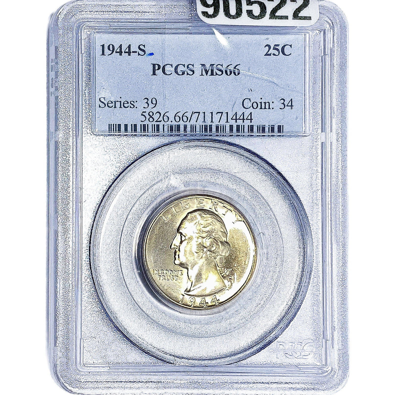 1944-S Washington Silver Quarter PCGS MS66: 1944-S Washington Silver Quarter PCGS MS66
