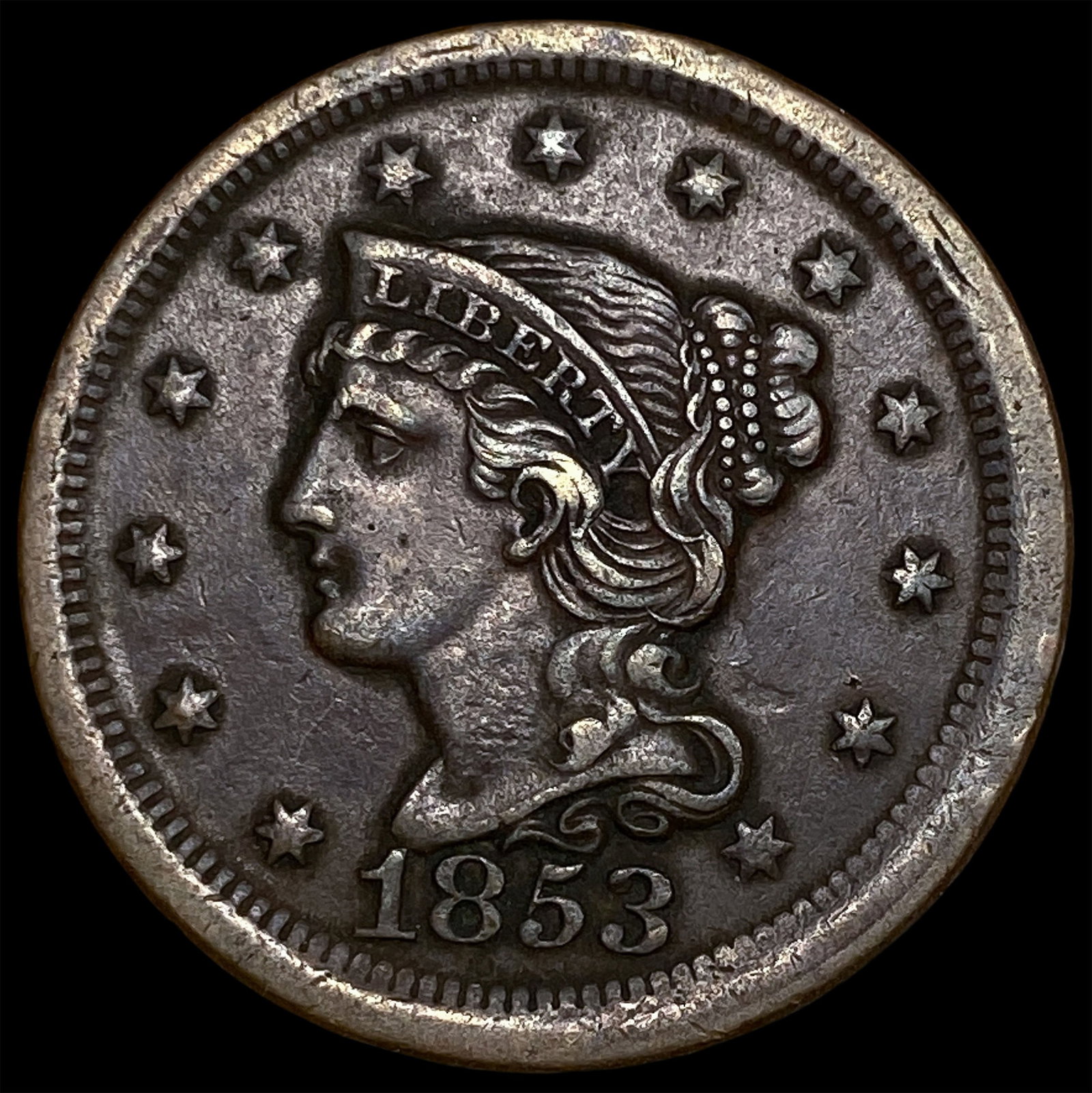 1853 Braided Hair Large Cent NEARLY UNCIRCULATED: 1853 Braided Hair Large Cent NEARLY UNCIRCULATED
