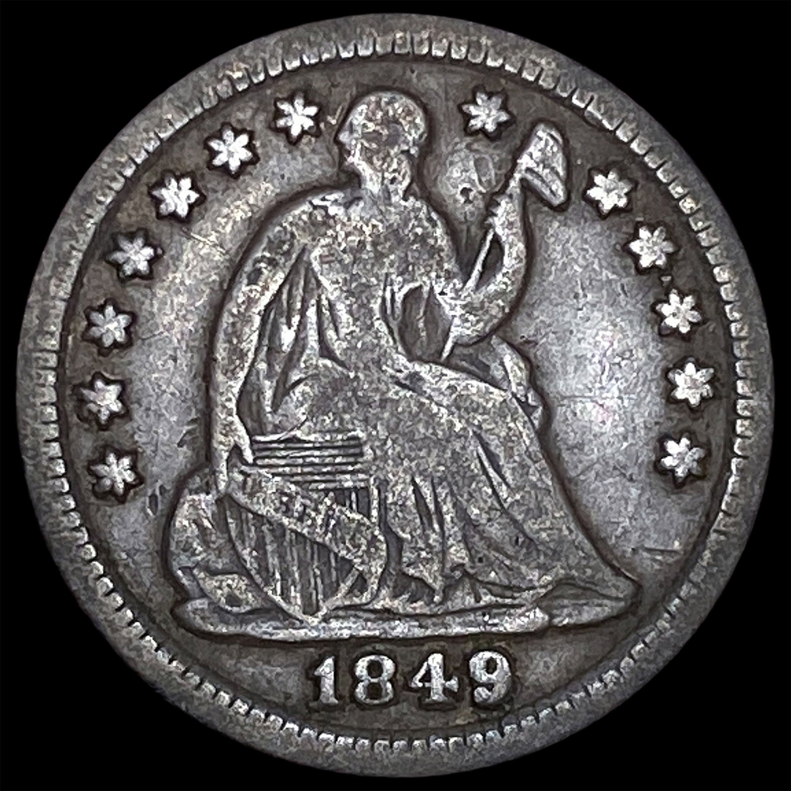 1849 Seated Liberty Half Dime NEARLY UNCIRCULATED (1 of 2)