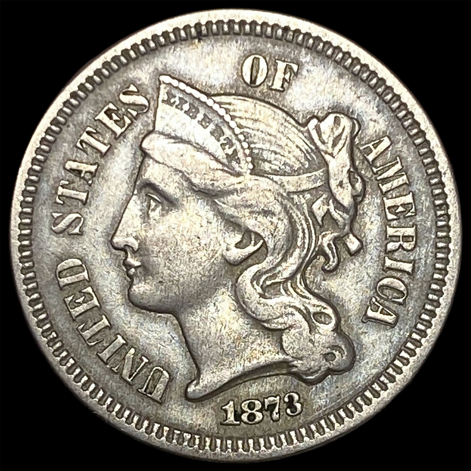 1873 Nickel Three-Cent Piece NEARLY UNCIRCULATED (1 of 2)