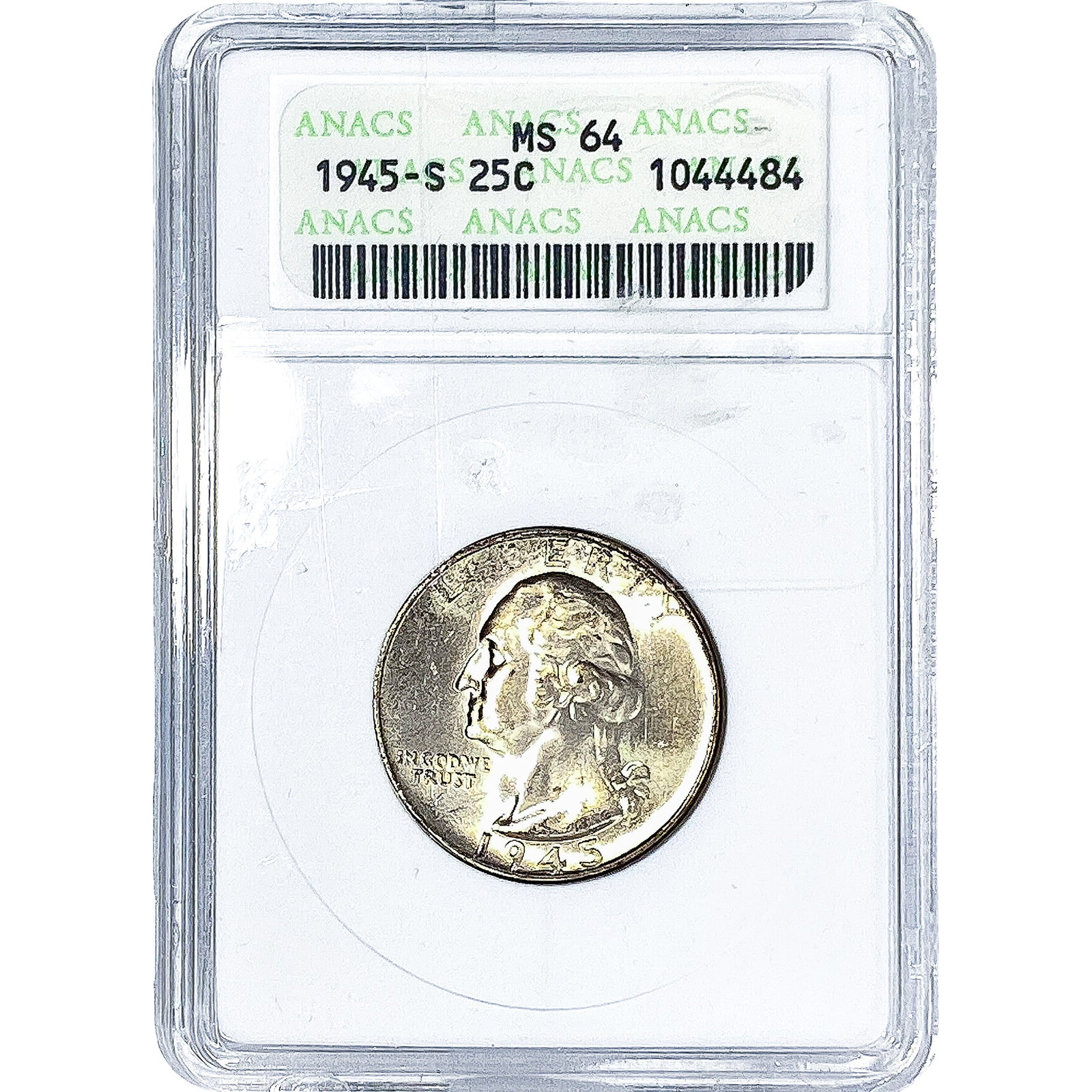 1945-S Washington Silver Quarter ANACS MS64: 1945-S Washington Silver Quarter ANACS MS64