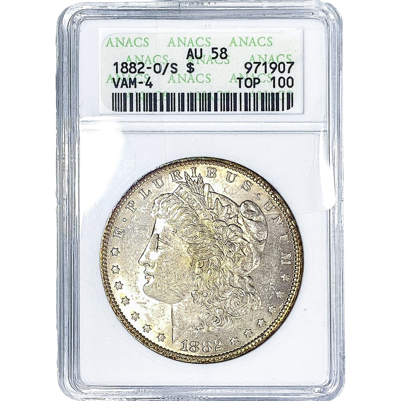 1882-O/S Morgan Silver Dollar ANACS AU58: 1882-O/S Morgan Silver Dollar ANACS AU58