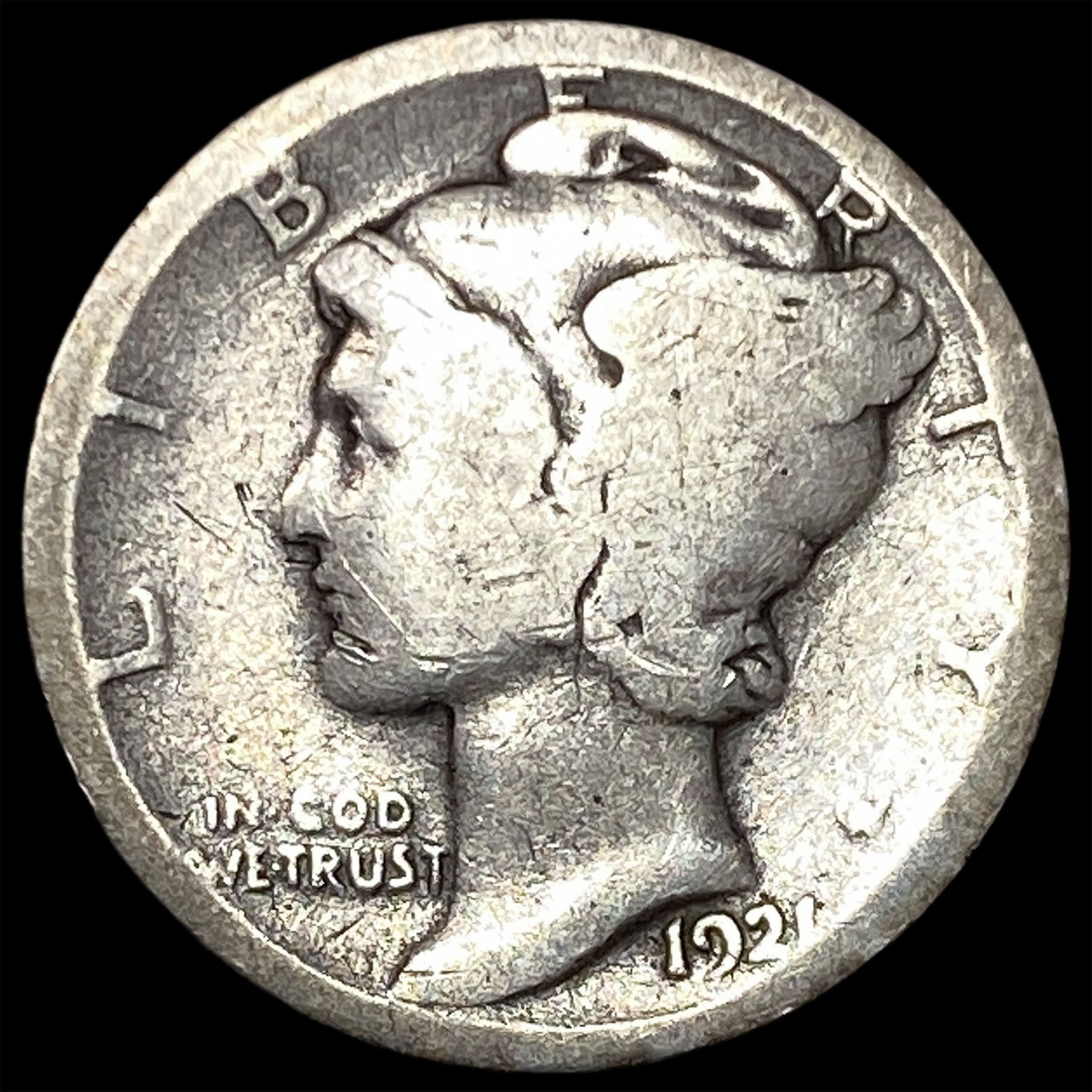 1921 Silver Mercury Dime NICELY CIRCULATED: 1921 Silver Mercury Dime NICELY CIRCULATED