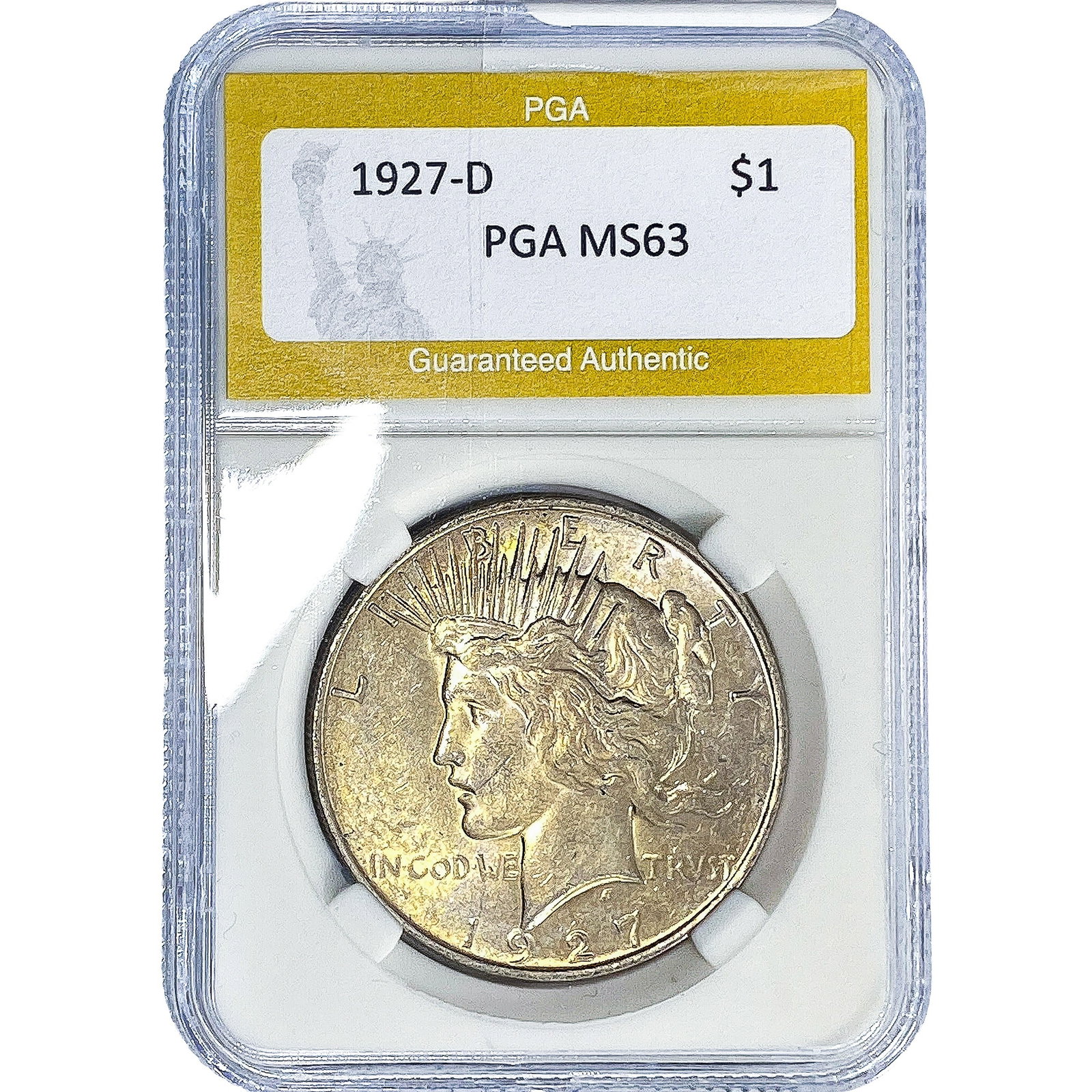 1927-D Silver Peace Dollar PGA MS63: 1927-D Silver Peace Dollar PGA MS63