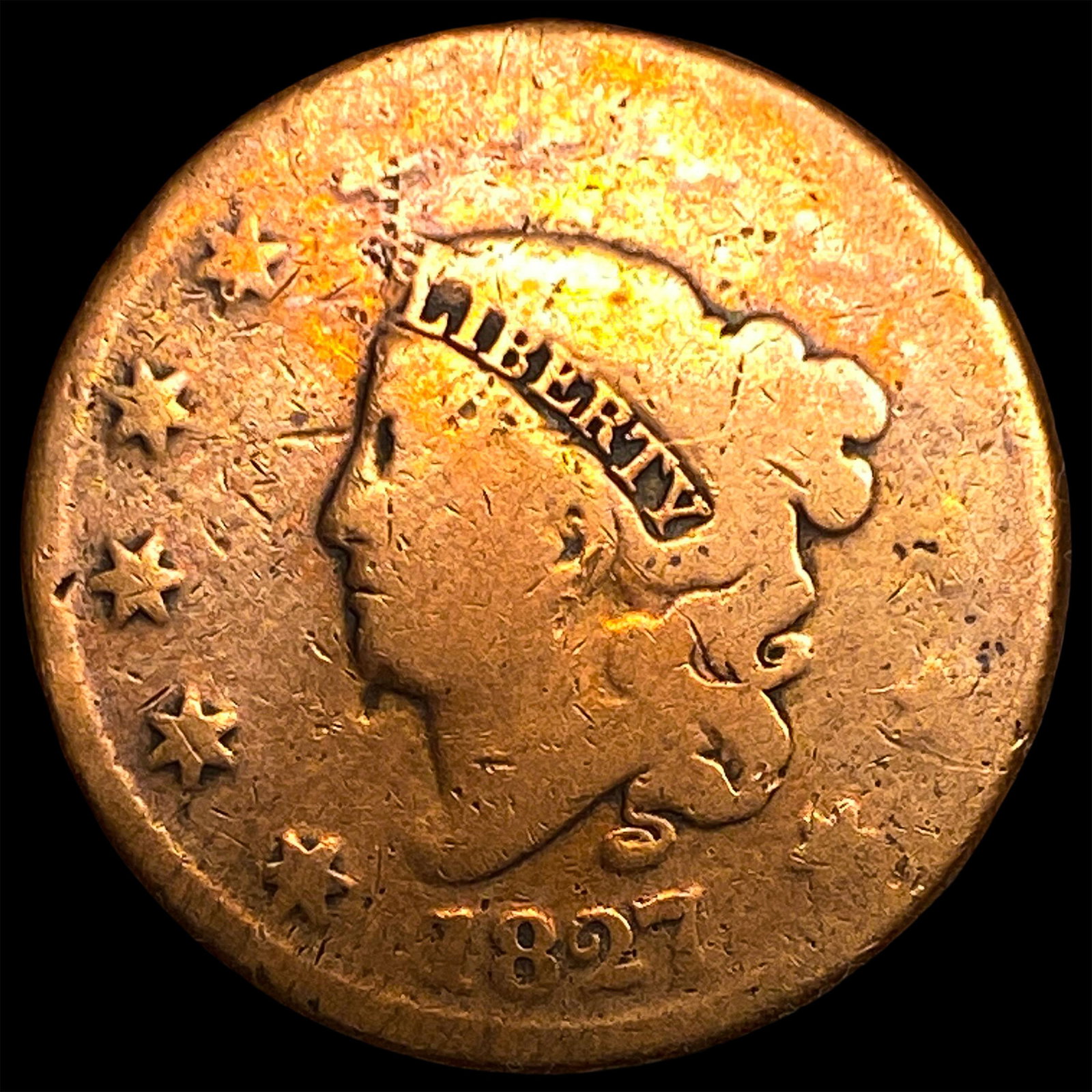 1827 Coronet Head Large Cent NICELY CIRCULATED: 1827 Coronet Head Large Cent NICELY CIRCULATED