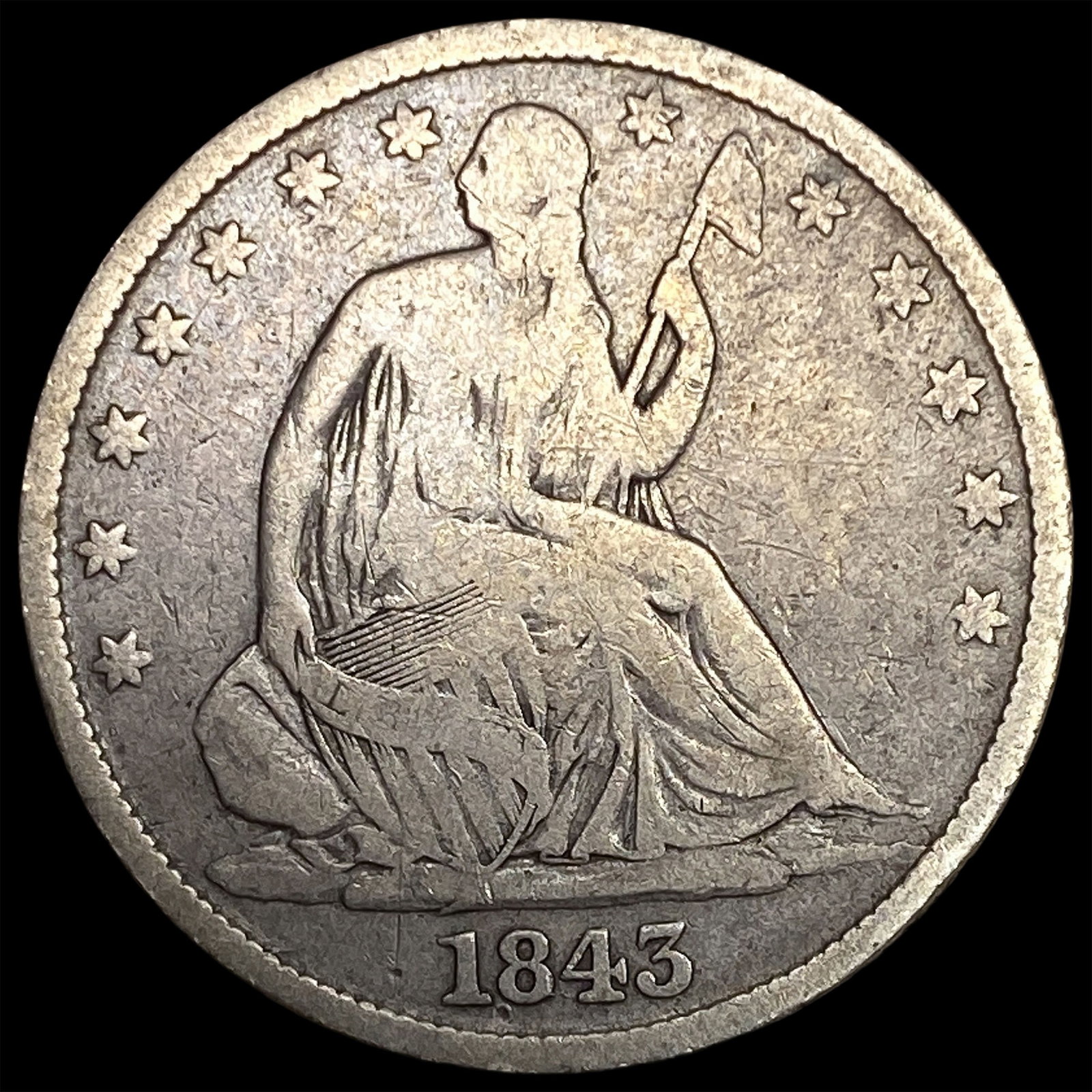 1843 Seated Liberty Half Dollar ABOUT UNCIRCULATED: 1843 Seated Liberty Half Dollar ABOUT UNCIRCULATED