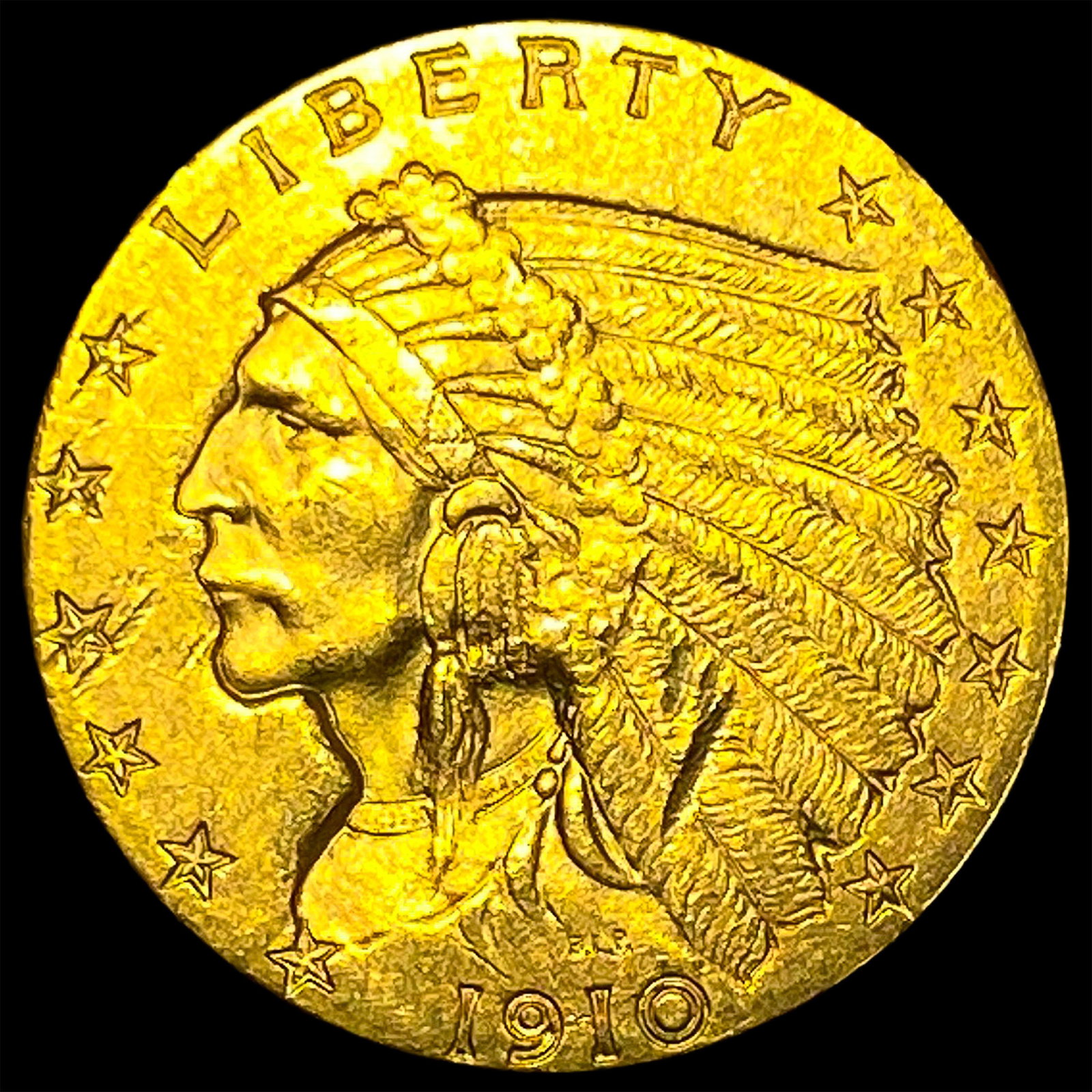 1910 Indian Head Gold $2.50 Quarter Eagle CLOSELY UNCIRCULATED: 1910 Indian Head Gold $2.50 Quarter Eagle CLOSELY UNCIRCULATED