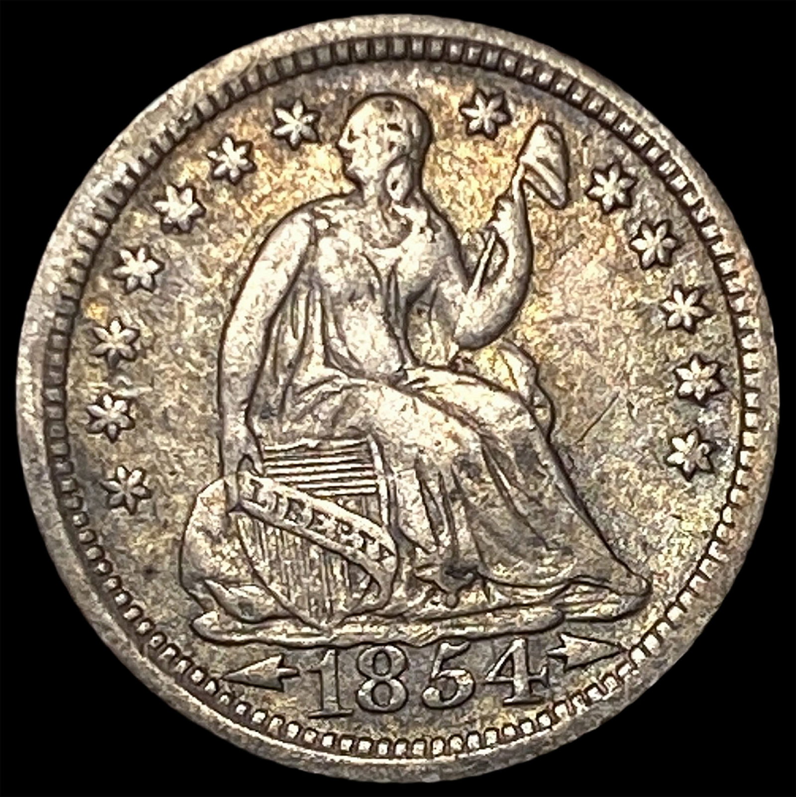 1854 Arrows Seated Liberty Half Dime NEARLY UNCIRCULATED: 1854 Arrows Seated Liberty Half Dime NEARLY UNCIRCULATED