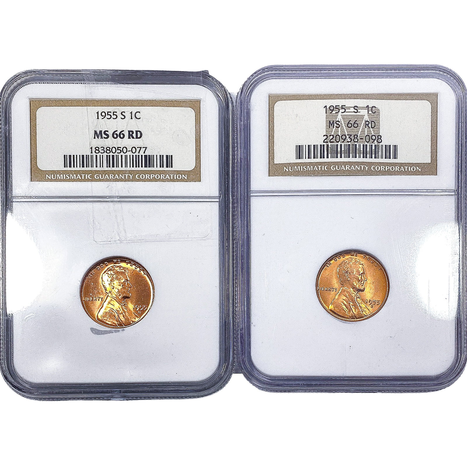 [2 Coins] 1955-S Wheat Cent NGC MS66 RD (1 of 2)