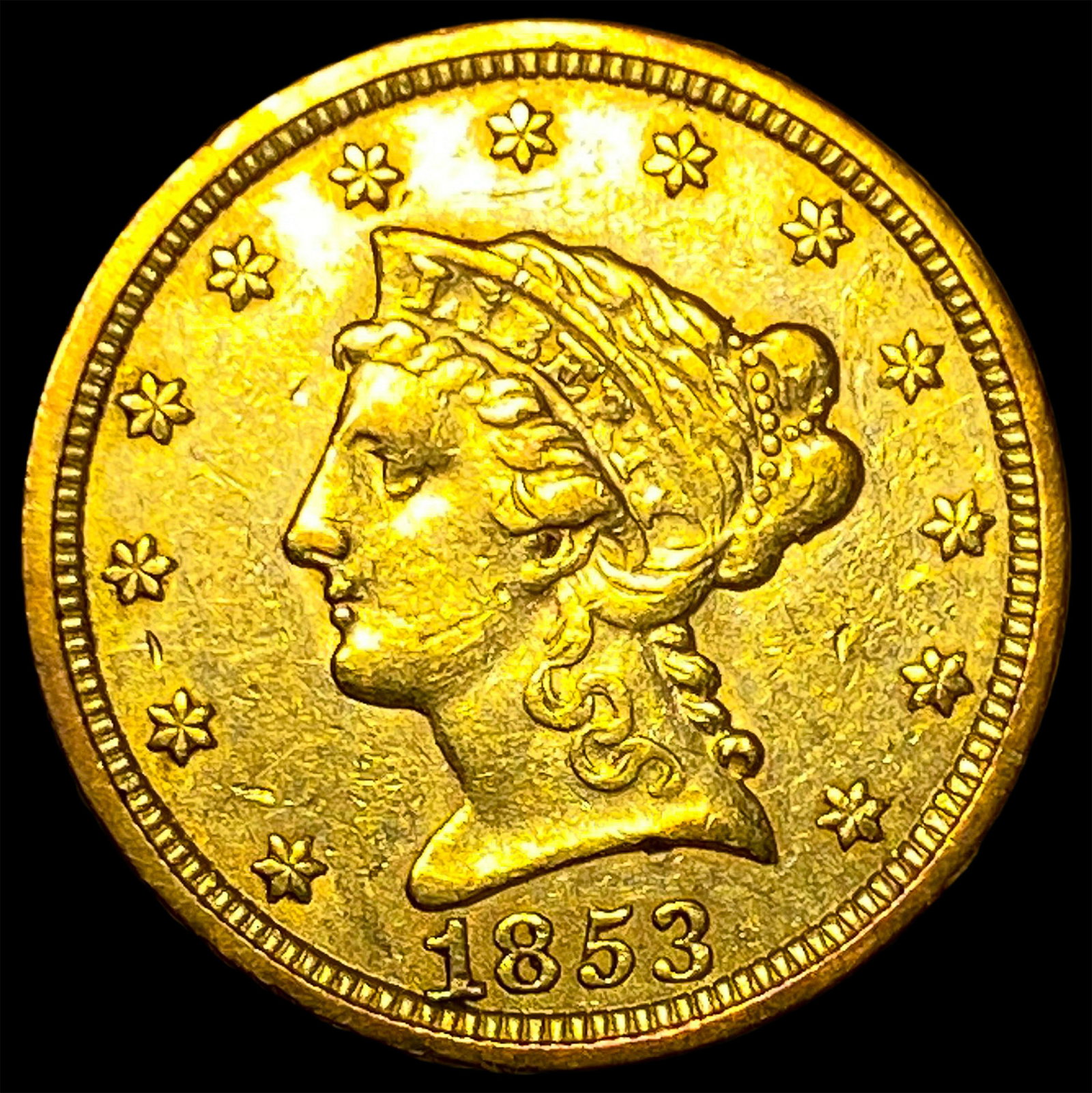 1853-O Gold $2.50 Liberty Head Quarter Eagle CLOSELY UNCIRCULATED: 1853-O Gold $2.50 Liberty Head Quarter Eagle CLOSELY UNCIRCULATED