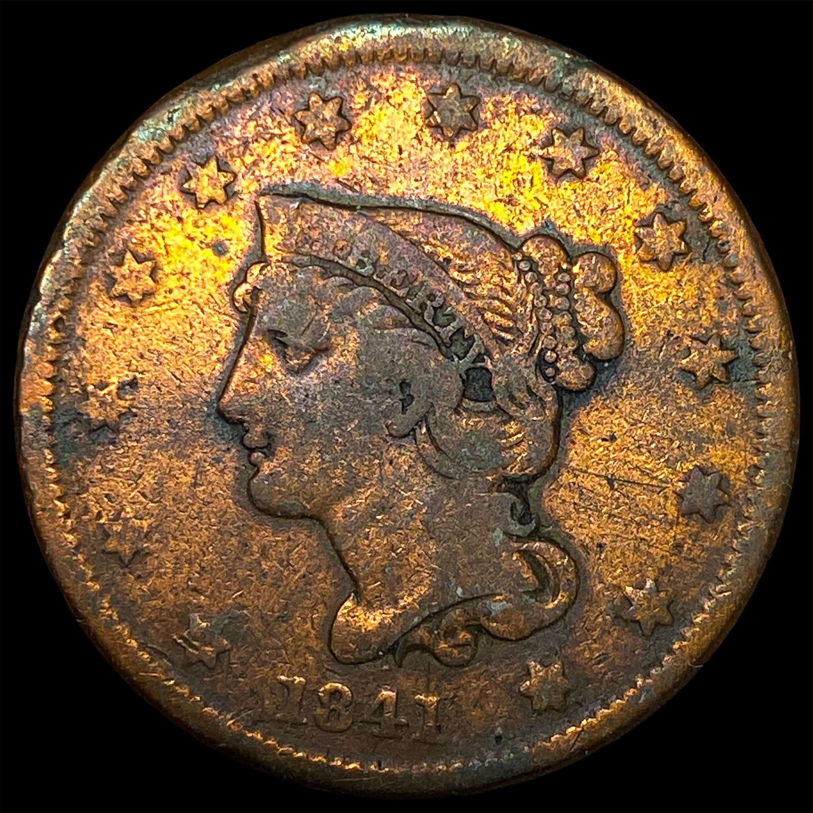1841 Braided Hair Large Cent NICELY CIRCULATED: 1841 Braided Hair Large Cent NICELY CIRCULATED