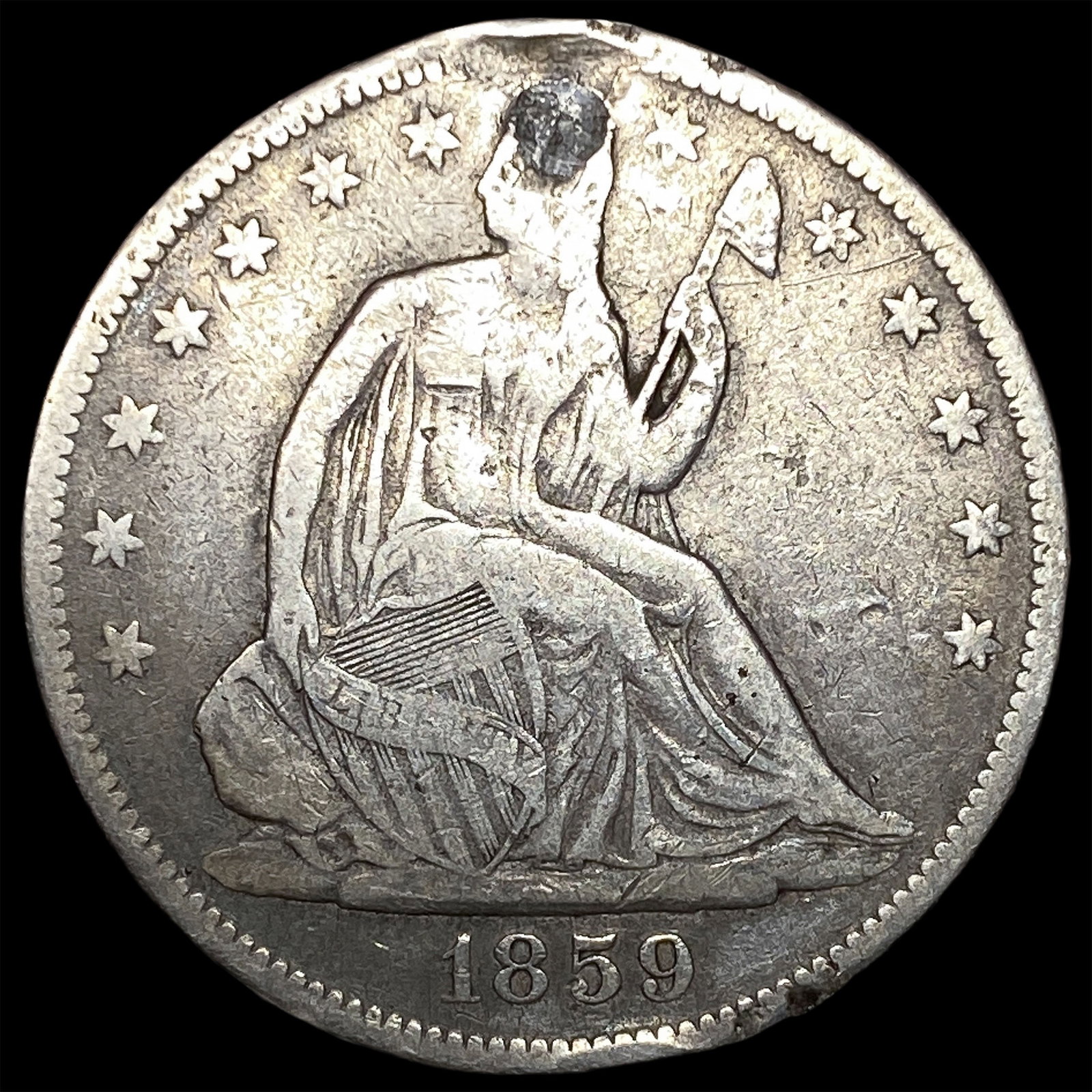 1859 Silver Half Dollar (Seated Liberty) LIGHTLY CIRCULATED: 1859 Silver Half Dollar (Seated Liberty) LIGHTLY CIRCULATED