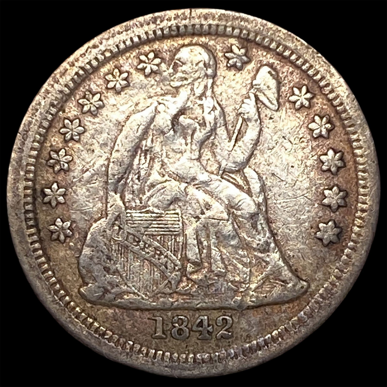 1842-O Silver Seated Liberty Dime LIGHTLY CIRCULATED: 1842-O Silver Seated Liberty Dime LIGHTLY CIRCULATED