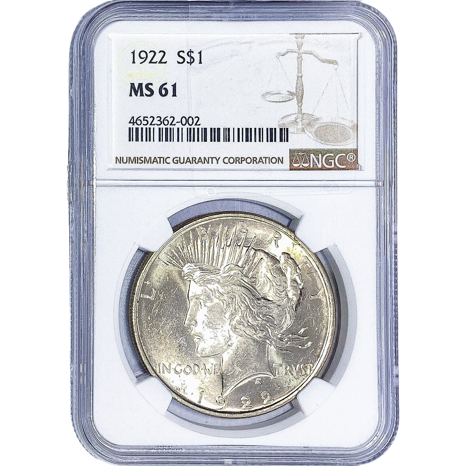 1922 Silver Peace Dollar NGC MS61: 1922 Silver Peace Dollar NGC MS61