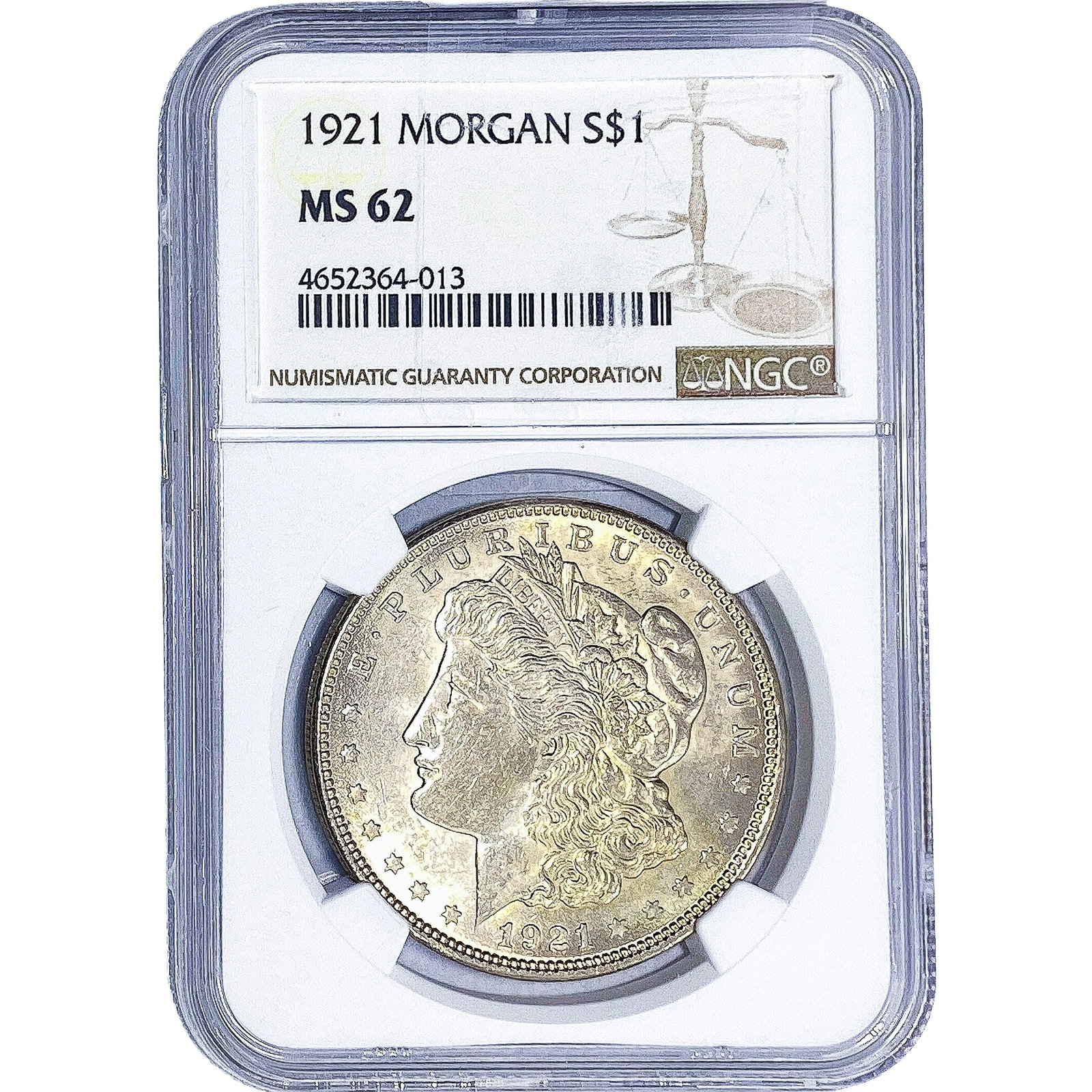 1921 Morgan Silver Dollar NGC MS62: 1921 Morgan Silver Dollar NGC MS62