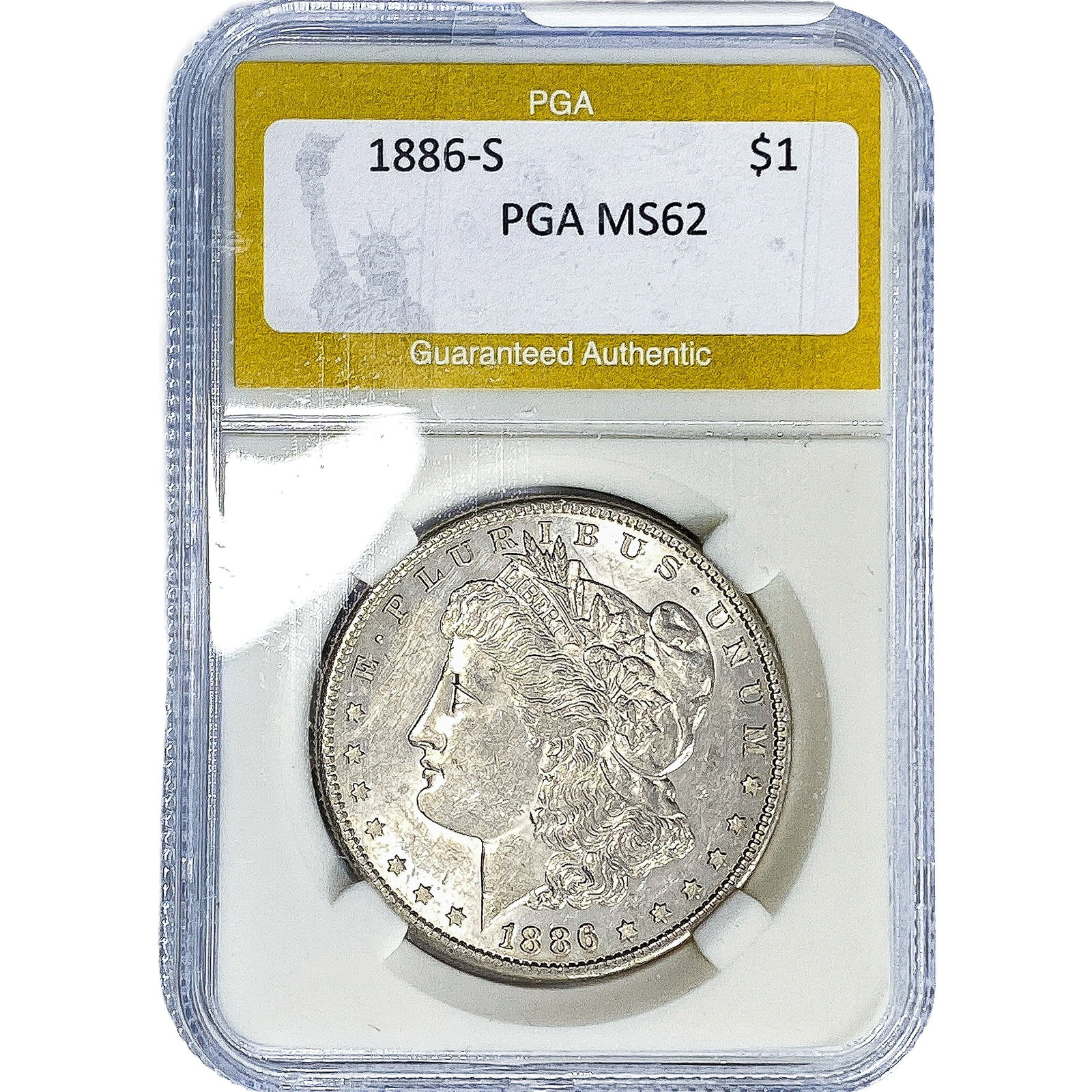 1886-S Morgan Silver Dollar PGA MS62: 1886-S Morgan Silver Dollar PGA MS62